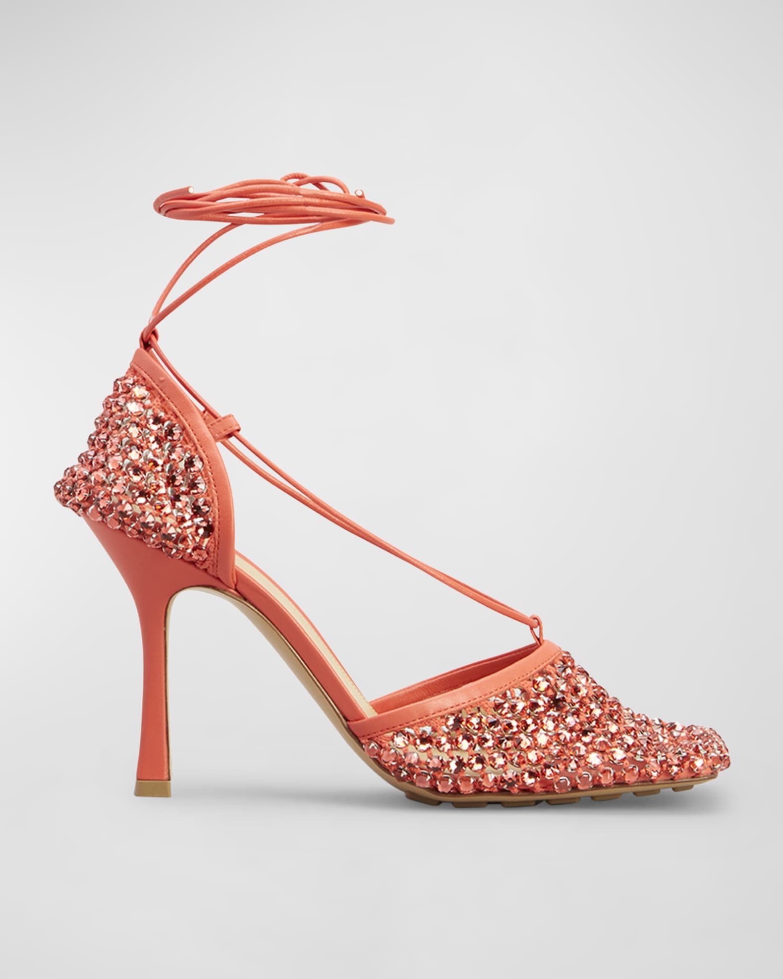 Tangerine Bottega Veneta heels with rhinestones