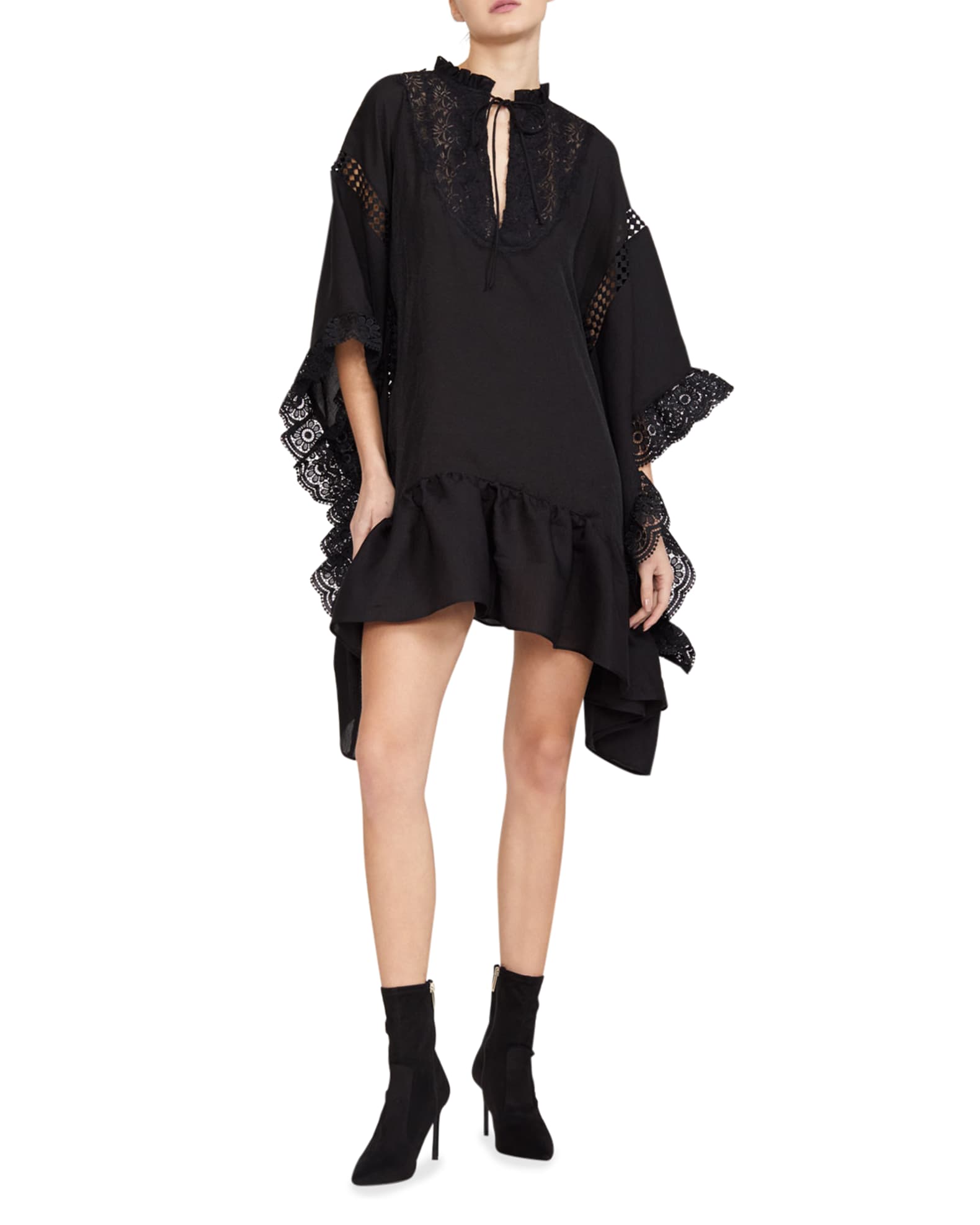 Cynthia Rowley Skyler Lace Trim Kaftan - Black