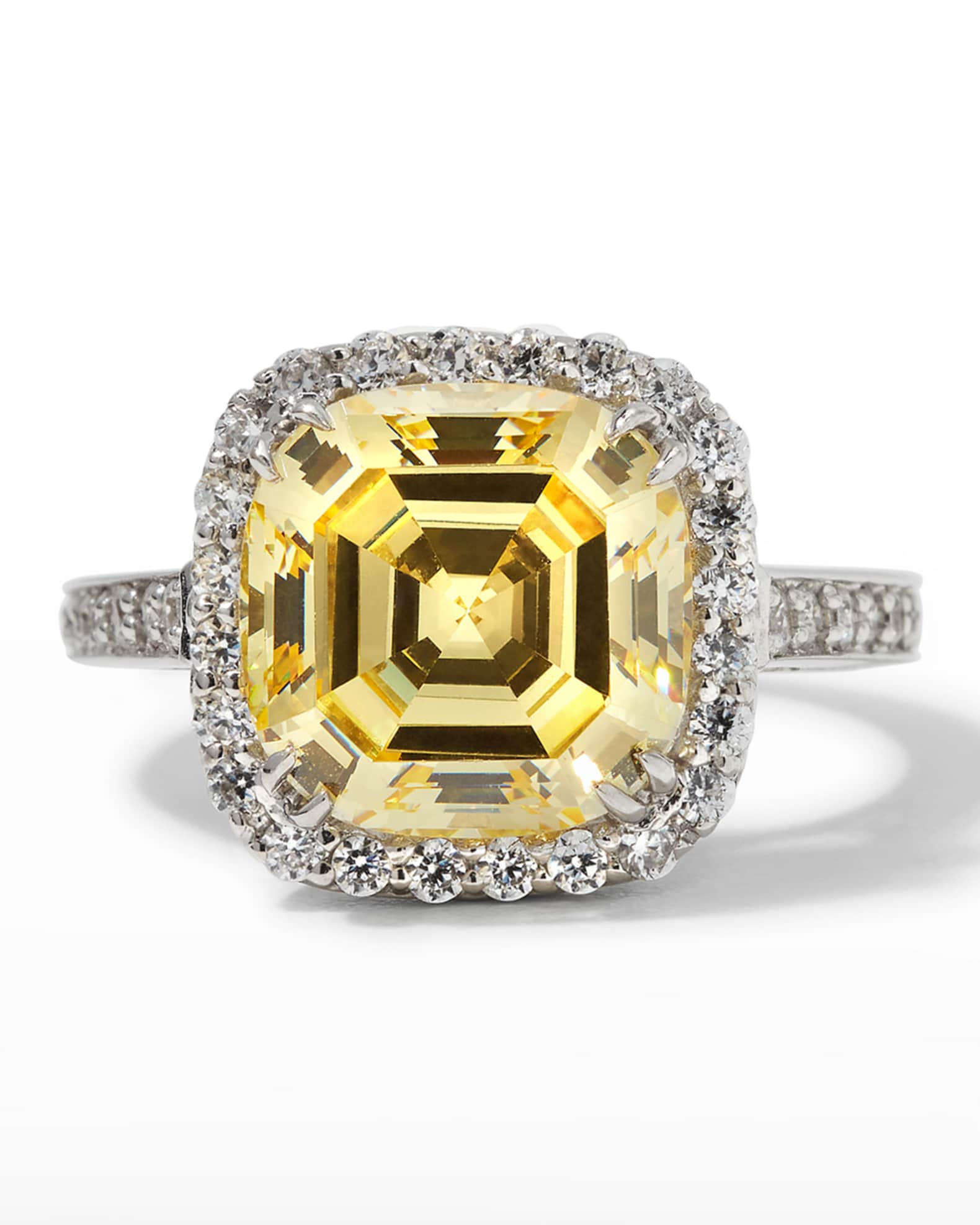 Cushion-Cut Center with Micropave Ring, Size 6-8, Canary 0
