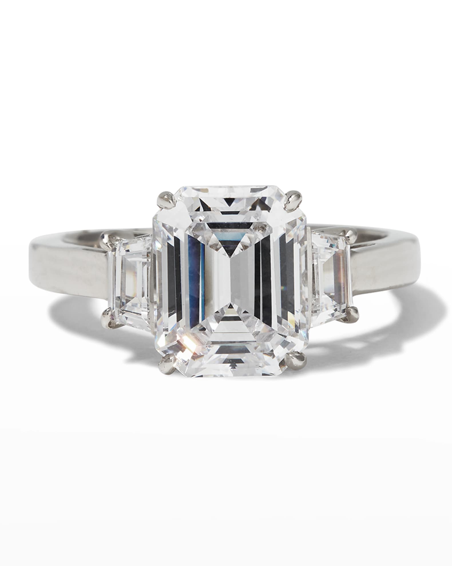 Emerald-Cut Center with Trapezoid Sides Ring, Clear 0