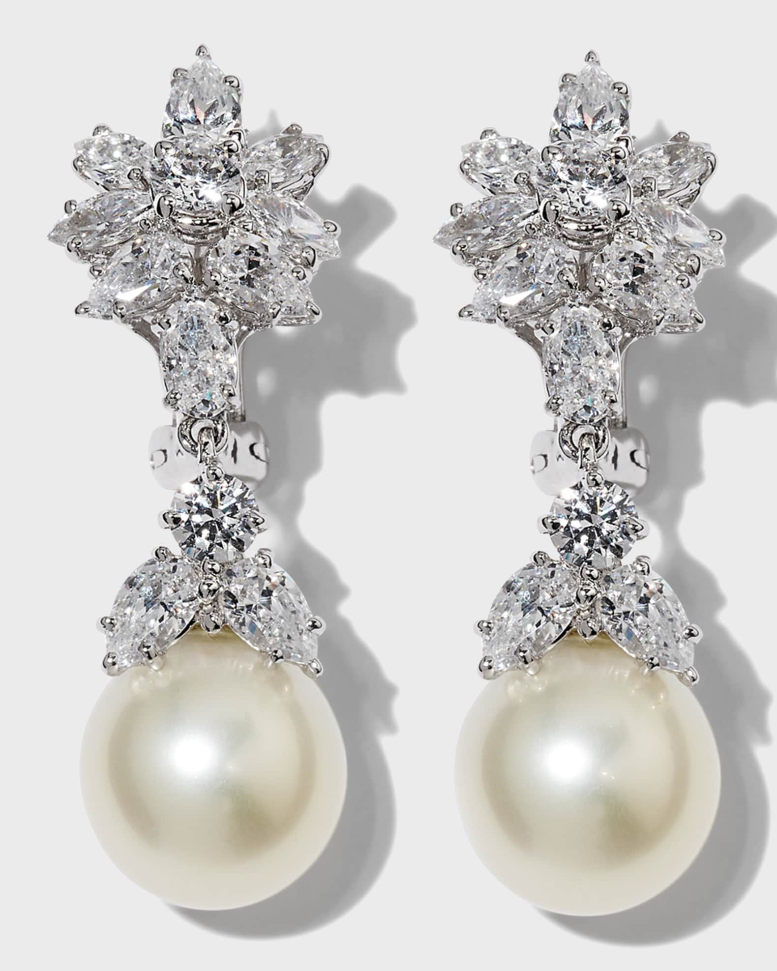 Fantasia by DeSerio Cubic Zirconia Cluster and Pearly Drop Earrings Neiman Marcus