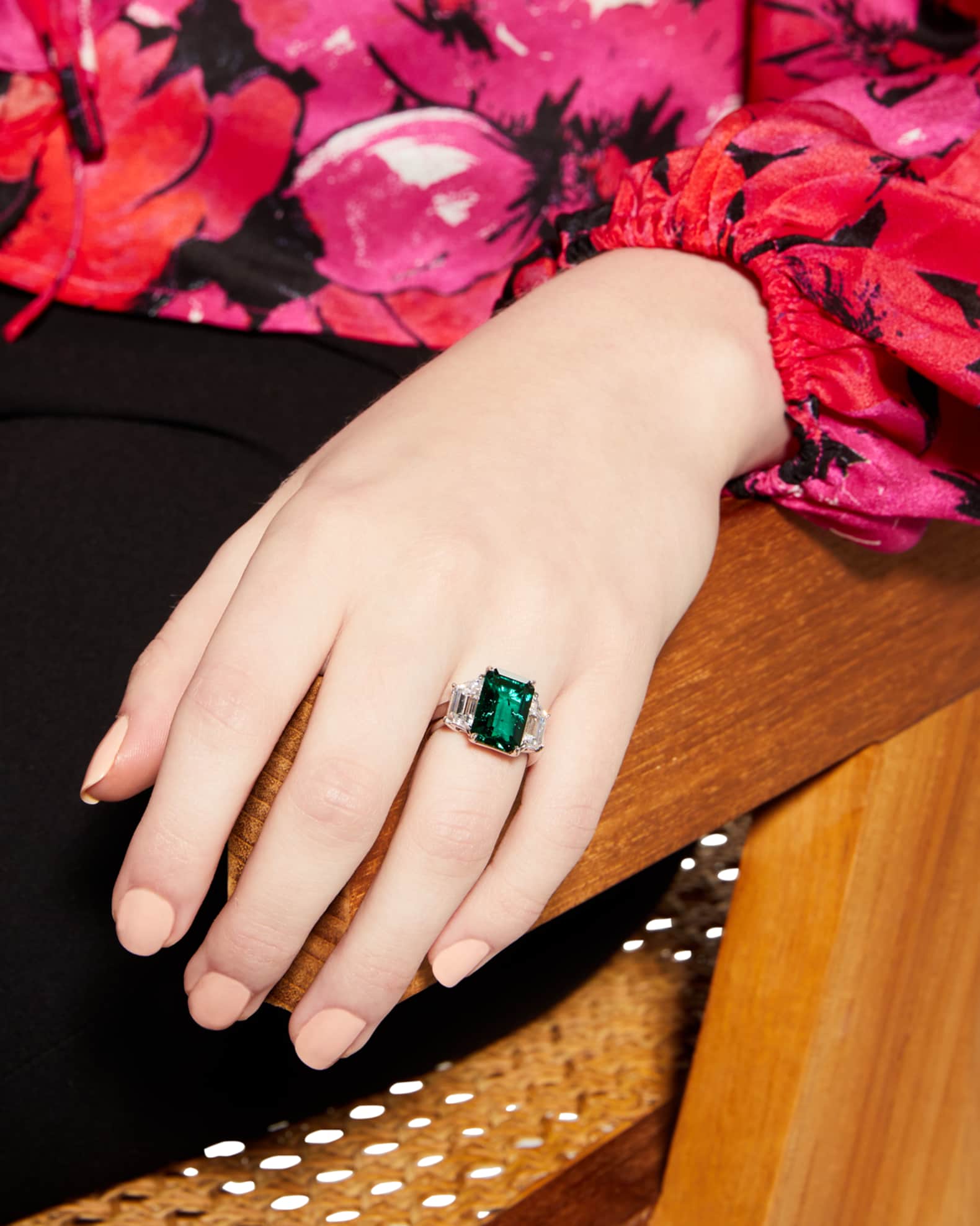 Emerald-Cut Center with Trapezoid Sides Ring, Size 6-8, Emerald 1