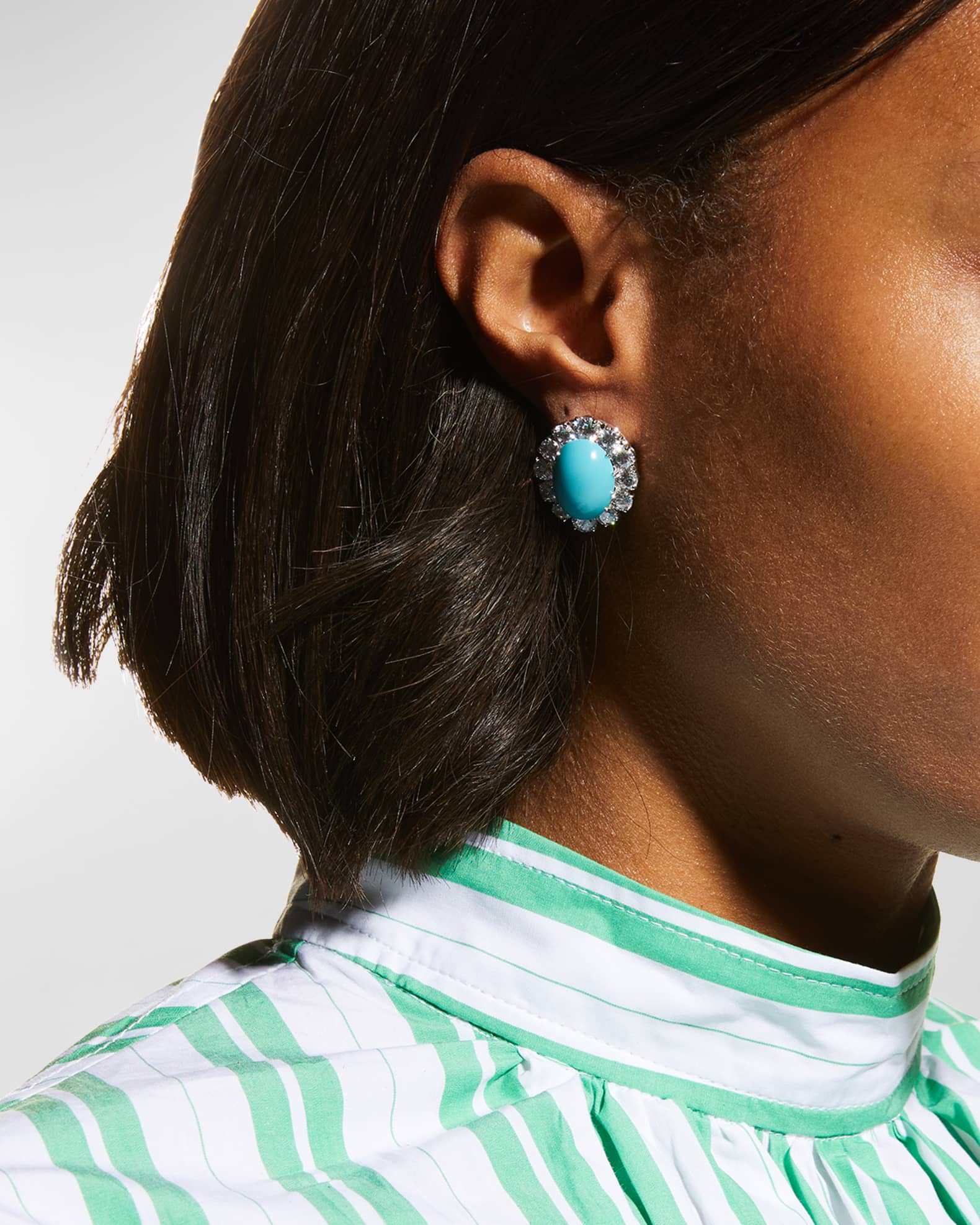 Fantasia by DeSerio Cubic Zirconia Cabochon Earrings with Surrounding Rounds Neiman Marcus