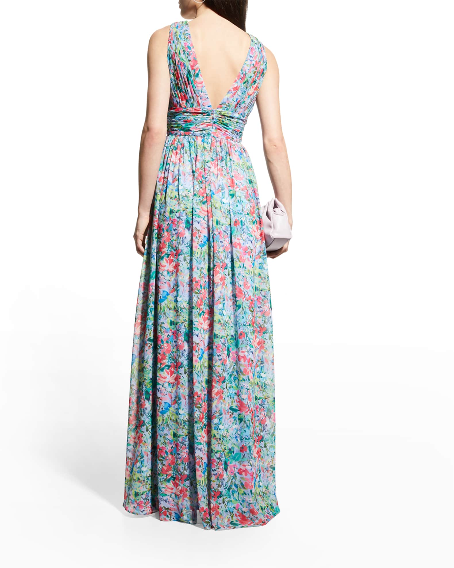 Aidan by Aidan Mattox Women's V Neck Printed Chiffon Gown Pink Size 2