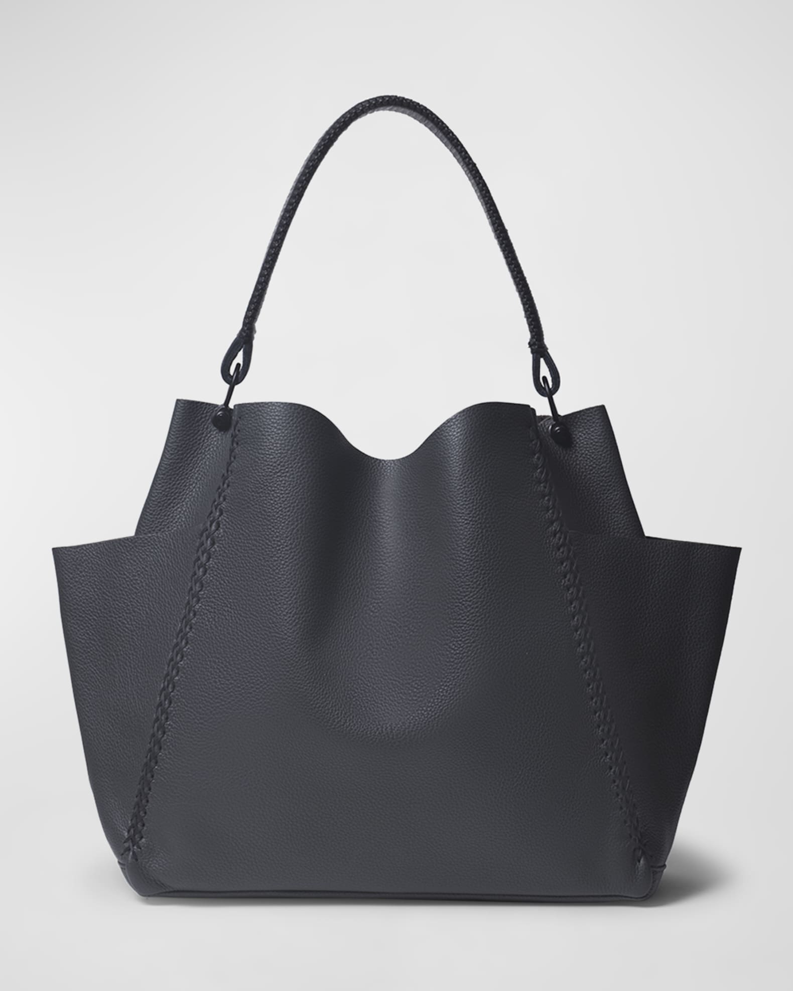 Women's Black Grained Leather top handle bag