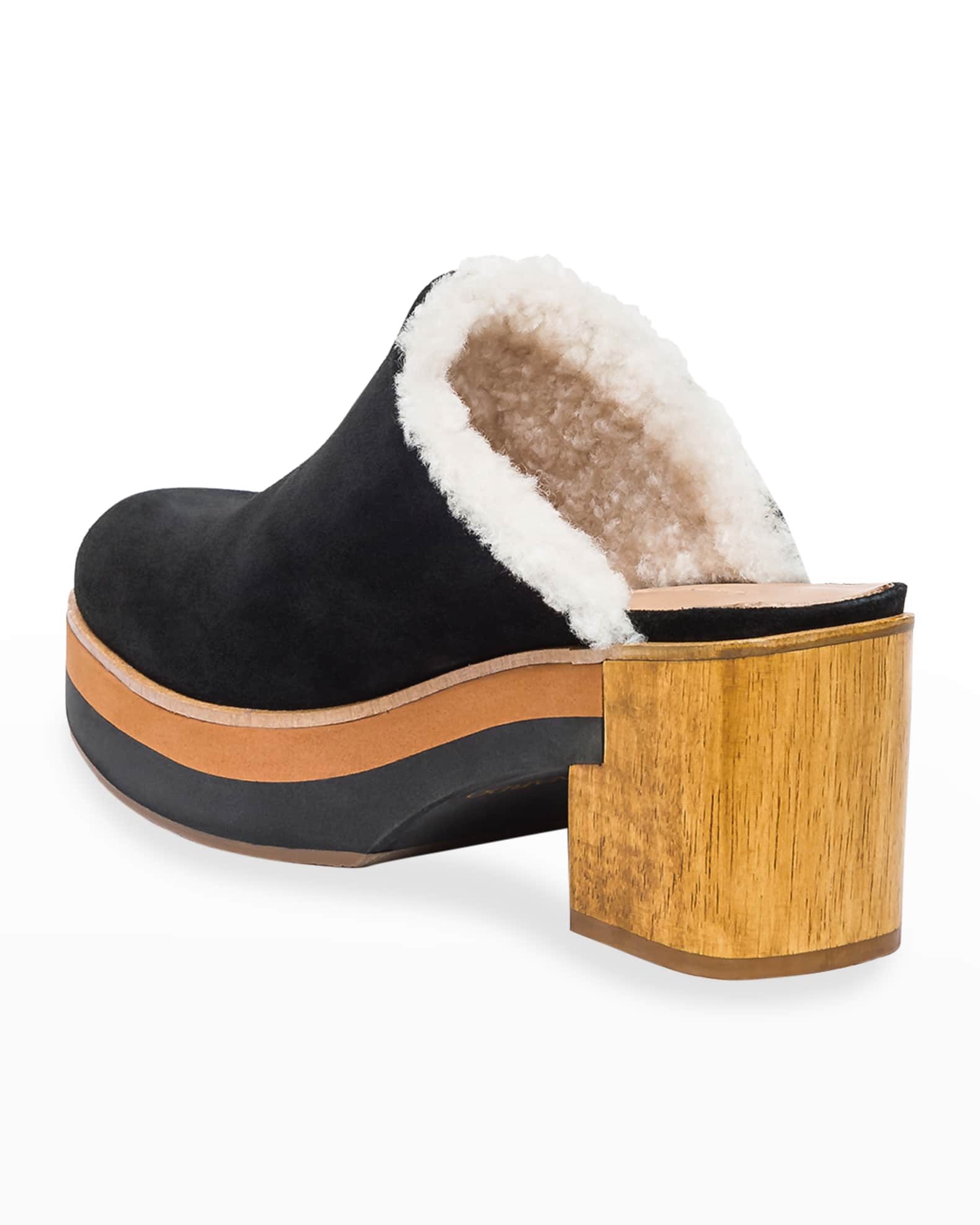 Bernardo Sky Suede Shearling Clog Mules Neiman Marcus