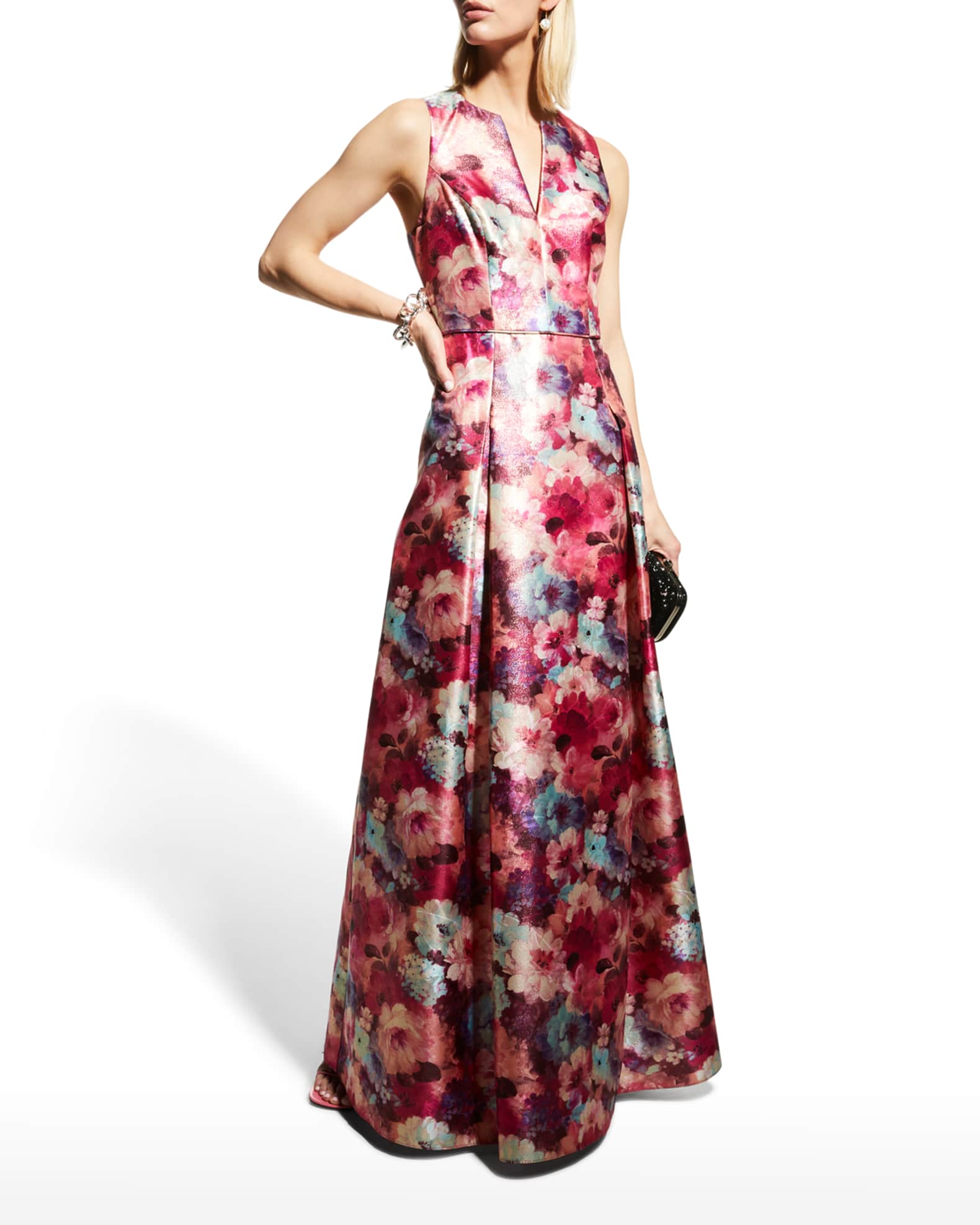 aidan mattox floral jacquard gown