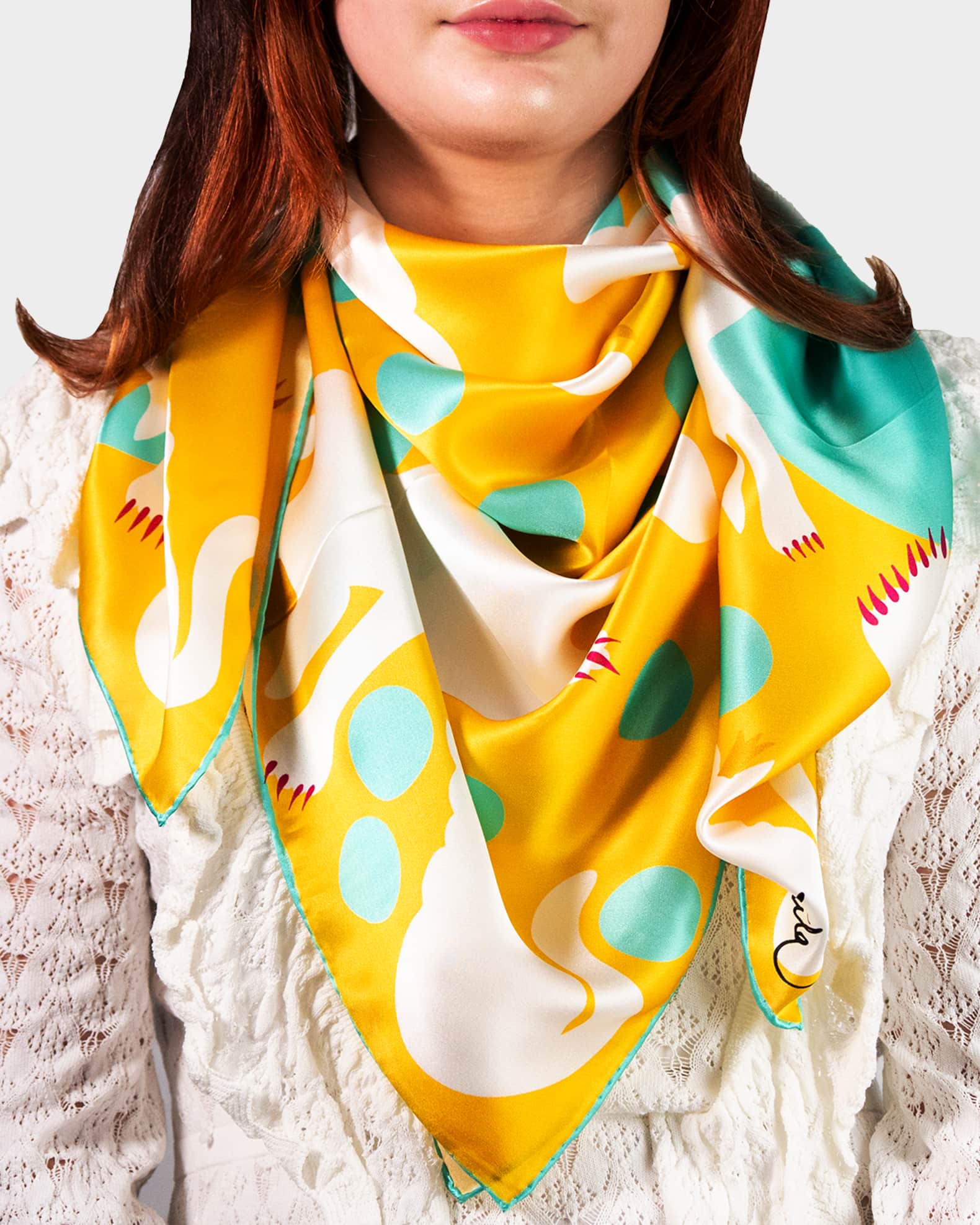 Cat-Print Large Square Silk Scarf 1