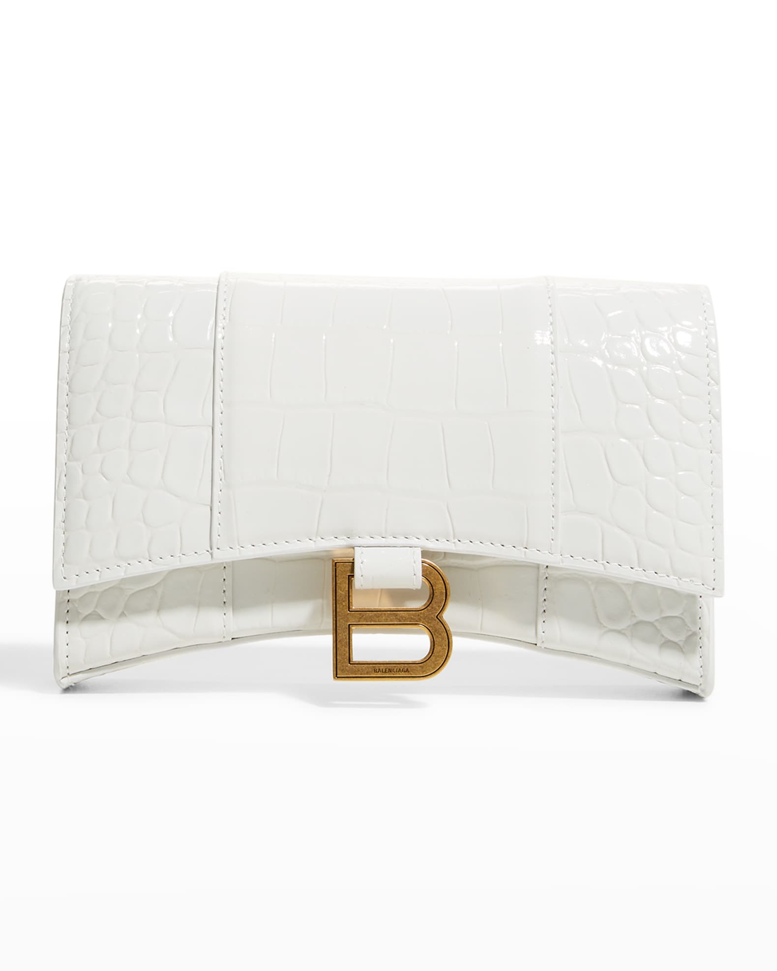 Balenciaga HOURGLASS チェーンウォレット クロコダイル バッグ Women's Hourglass Pochette With Chain in Black | Balenciaga US