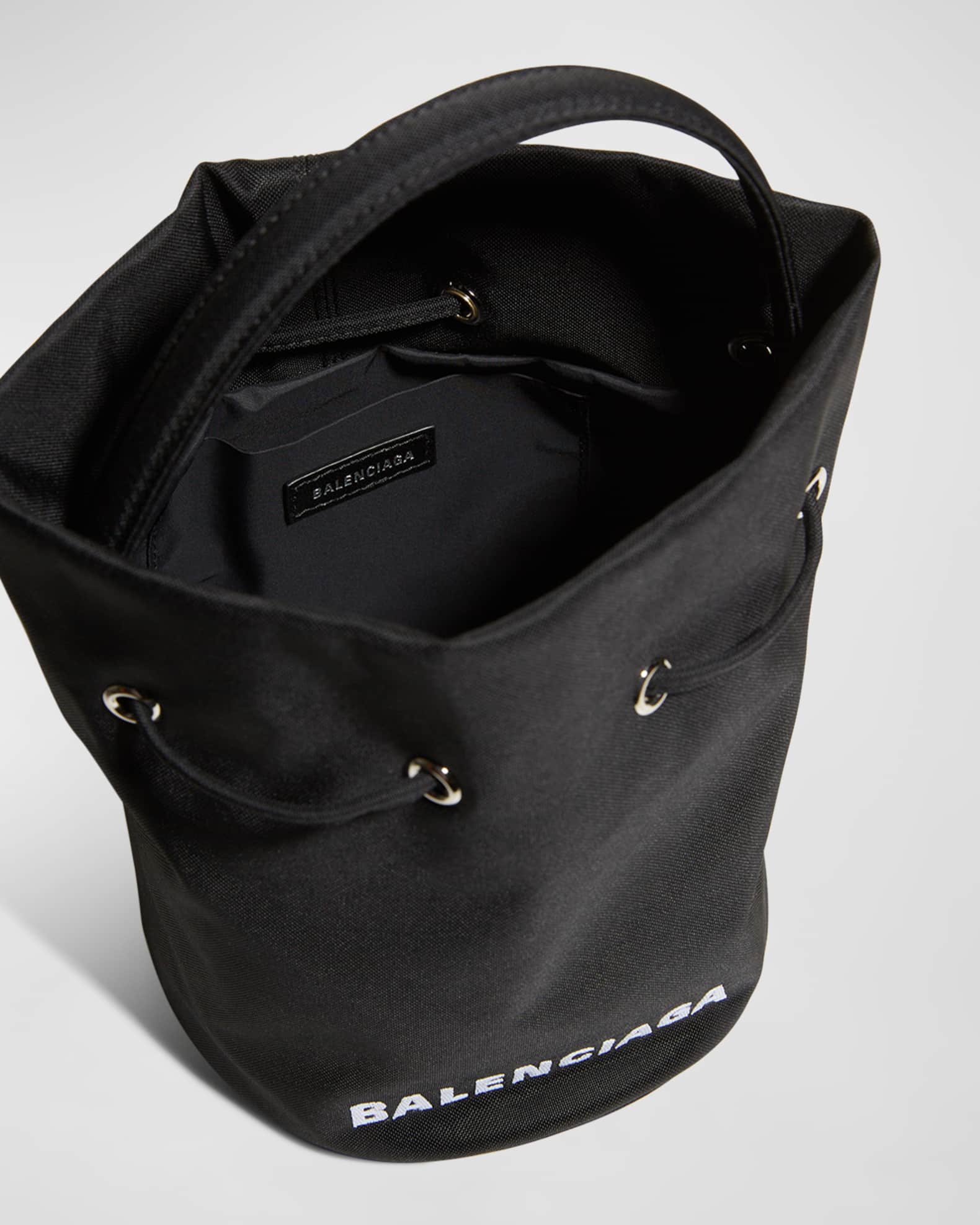 Balenciaga Wheel Drawstring Bucket Bag Extra Small Black