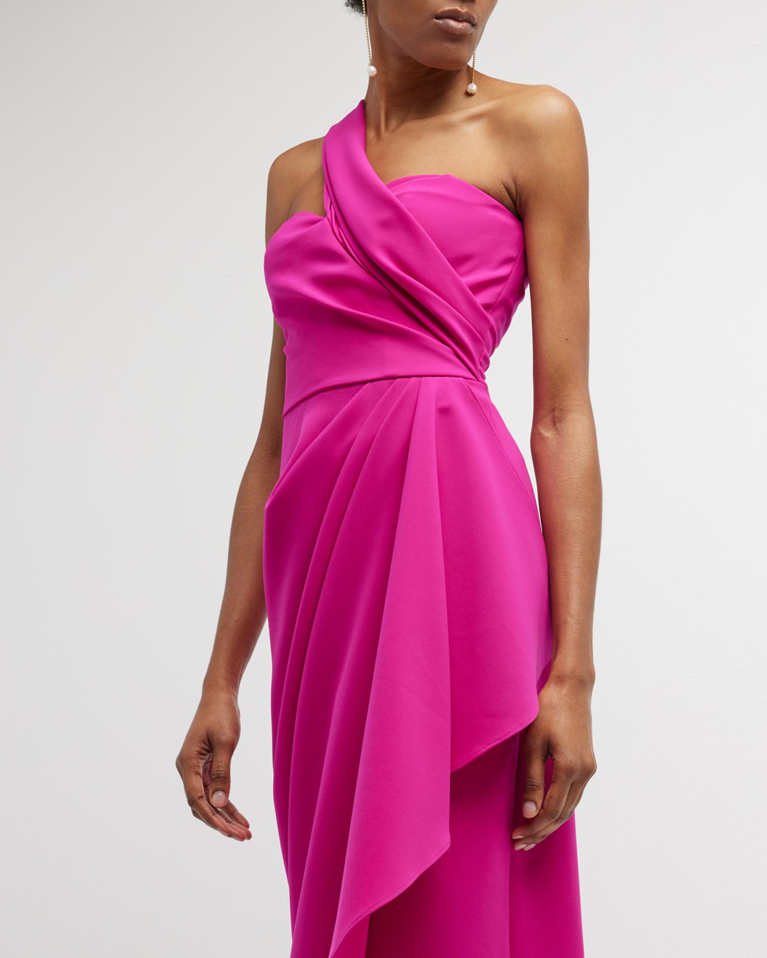 Rickie Freeman for Teri Jon One-Shoulder Draped Stretch Crepe Gown ...
