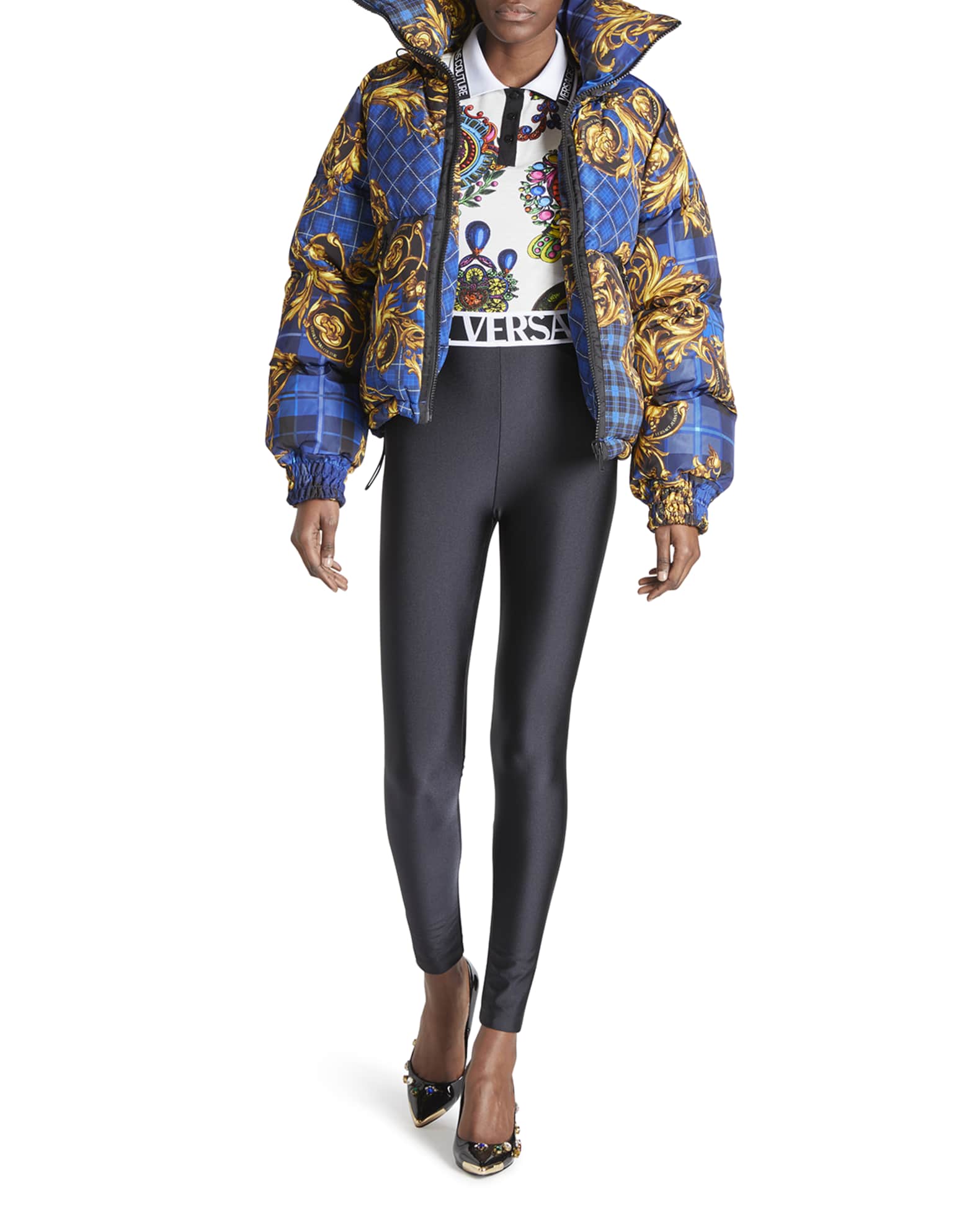 Versace Jeans Couture Tartan Baroque Printed Puffer Jacket | Neiman Marcus