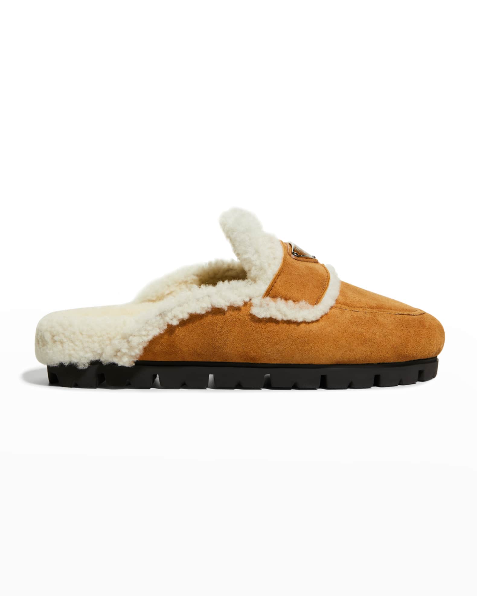 prada shearling lined leather clogs