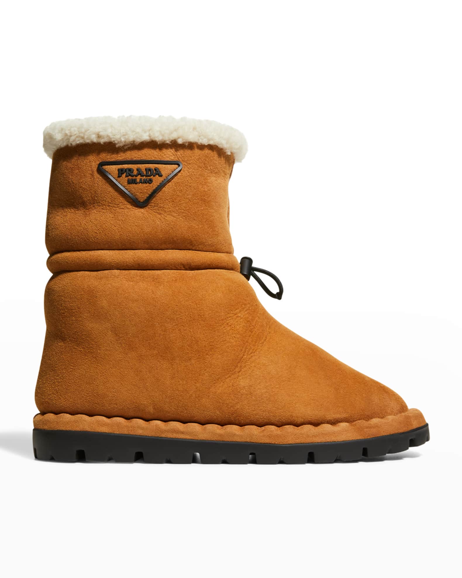 Prada Blow Shearling Short Booties | Neiman Marcus