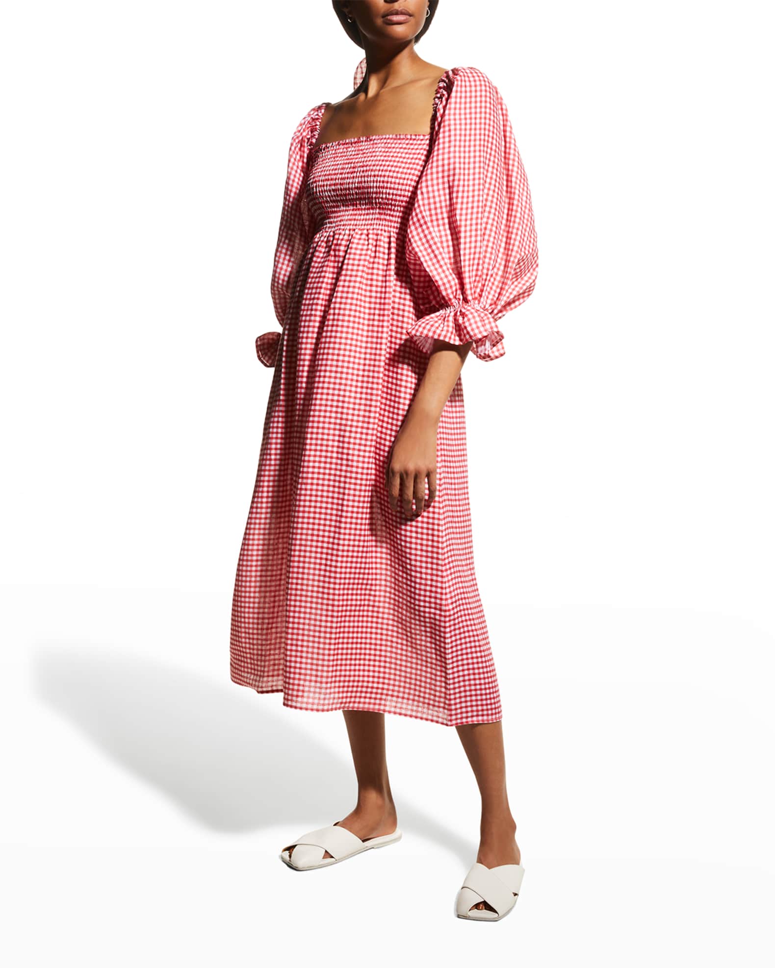 Sleeper Atlanta Puff-Sleeve Linen Dress | Neiman Marcus