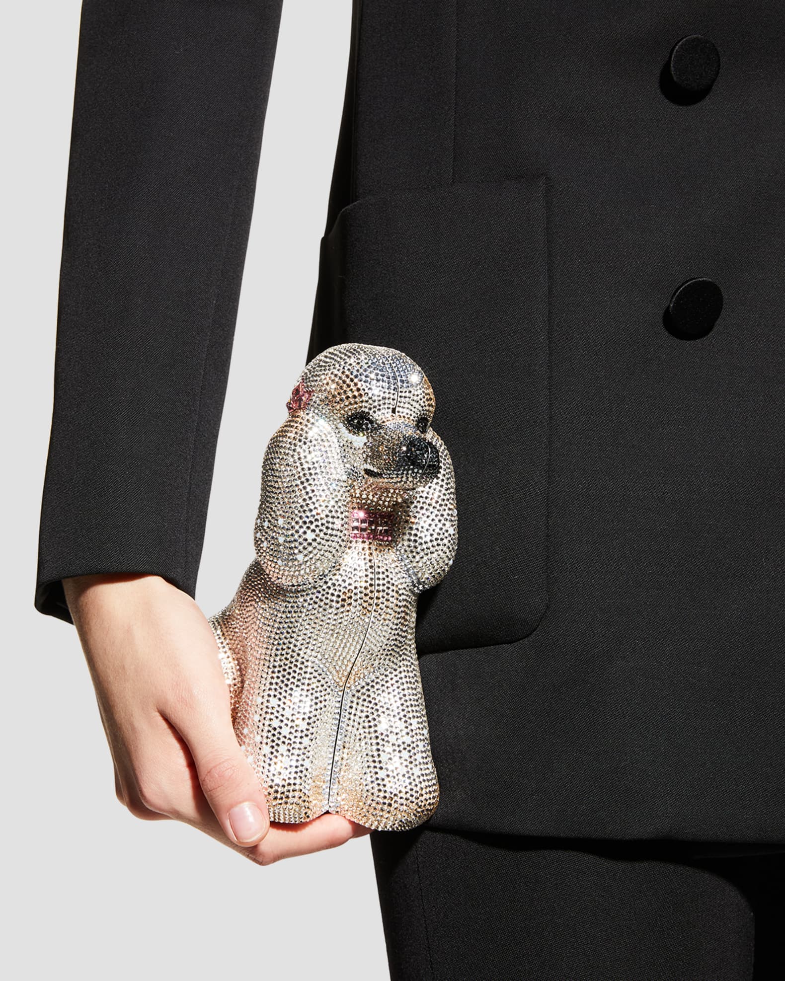 Judith Leiber French Poodle Crystal Clutch Bag in Black