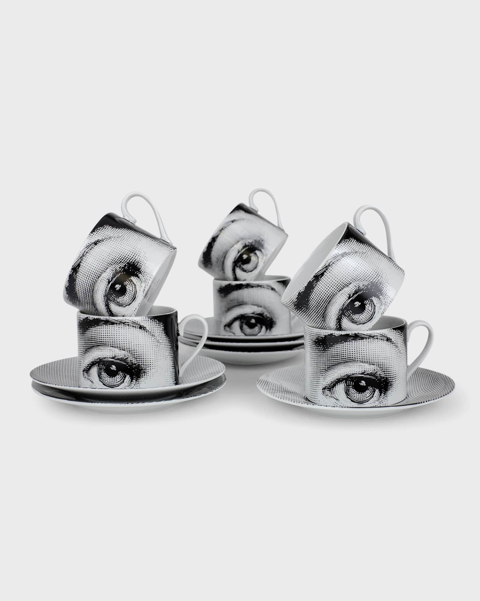 Fornasetti graphic-print porcelain tea set - Black