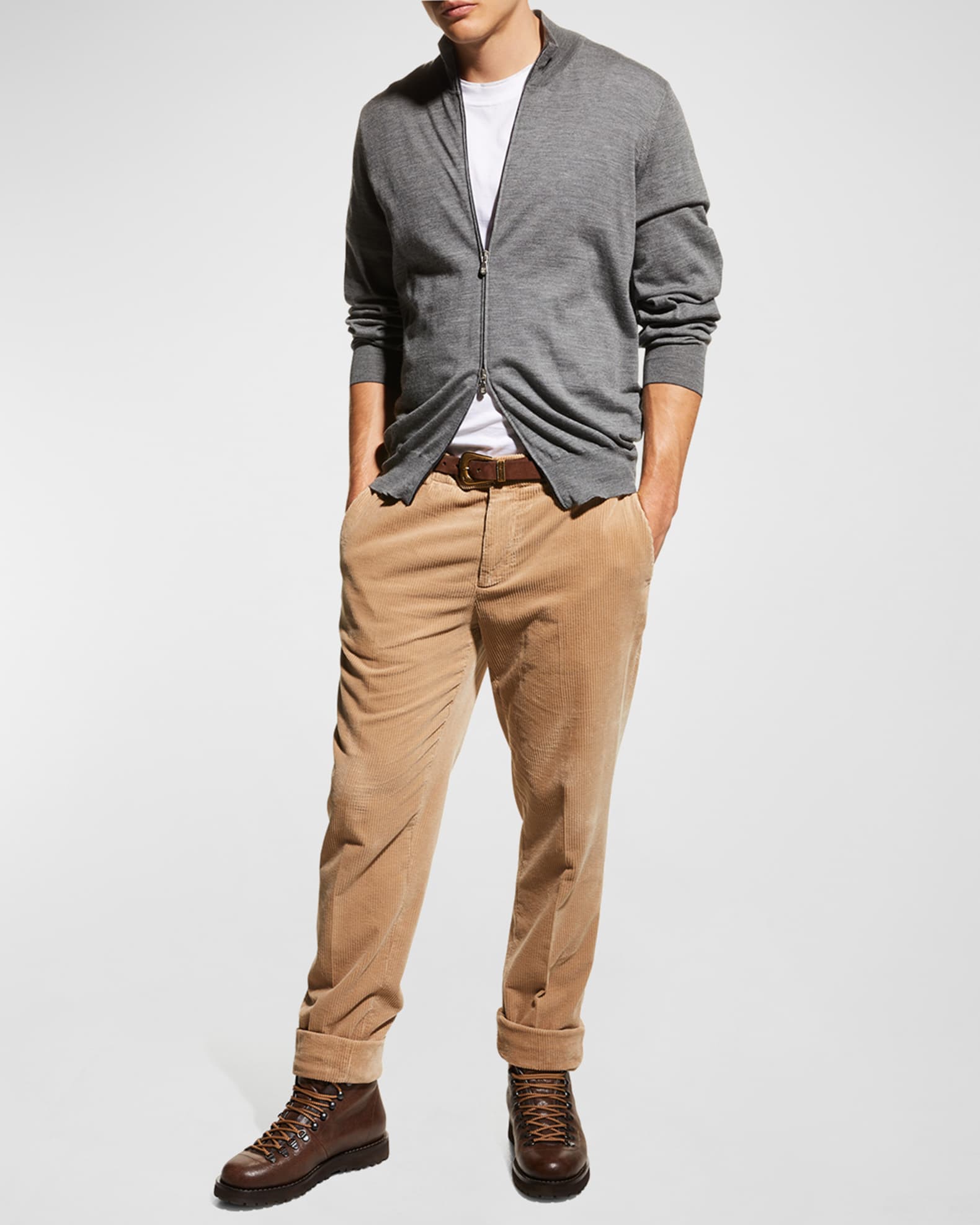 Men's Fine-Gauge Wool/Cashmere Zip Cardigan 1