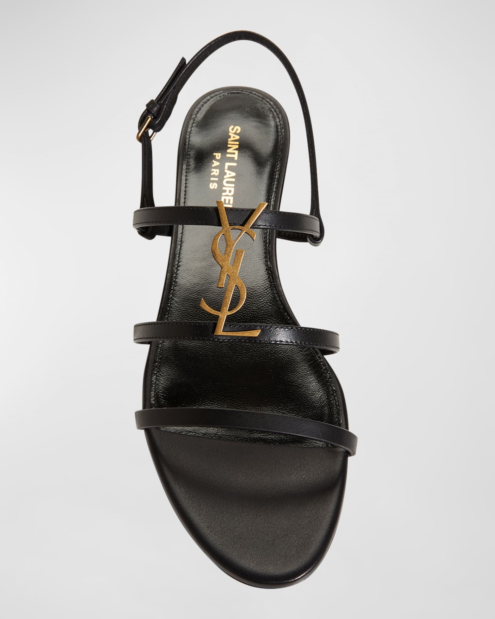 Saint Laurent Cassandra Calfskin YSL Slingback Sandals | Neiman Marcus
