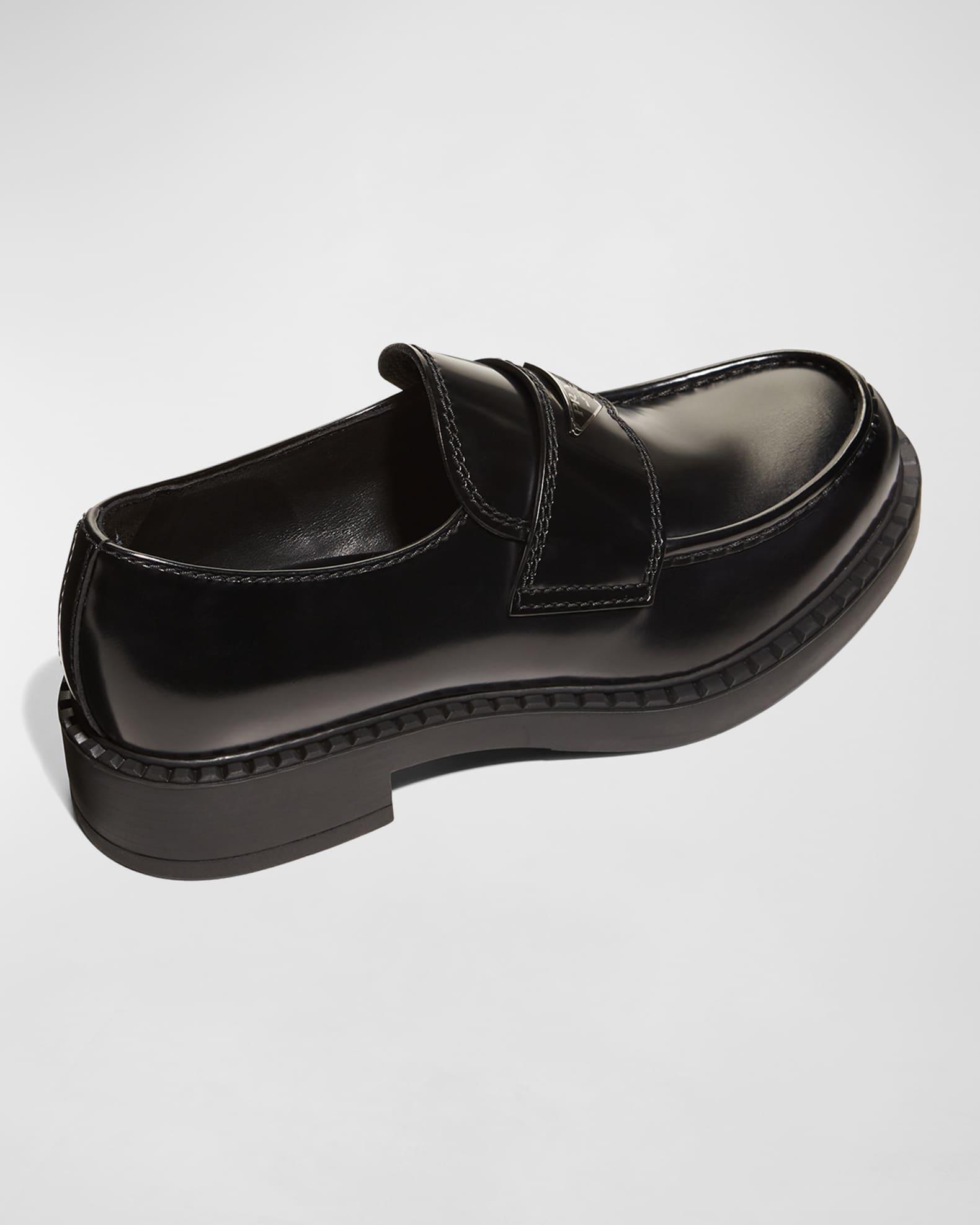 Prada Men's Triangle Logo Leather Loafers | Neiman Marcus