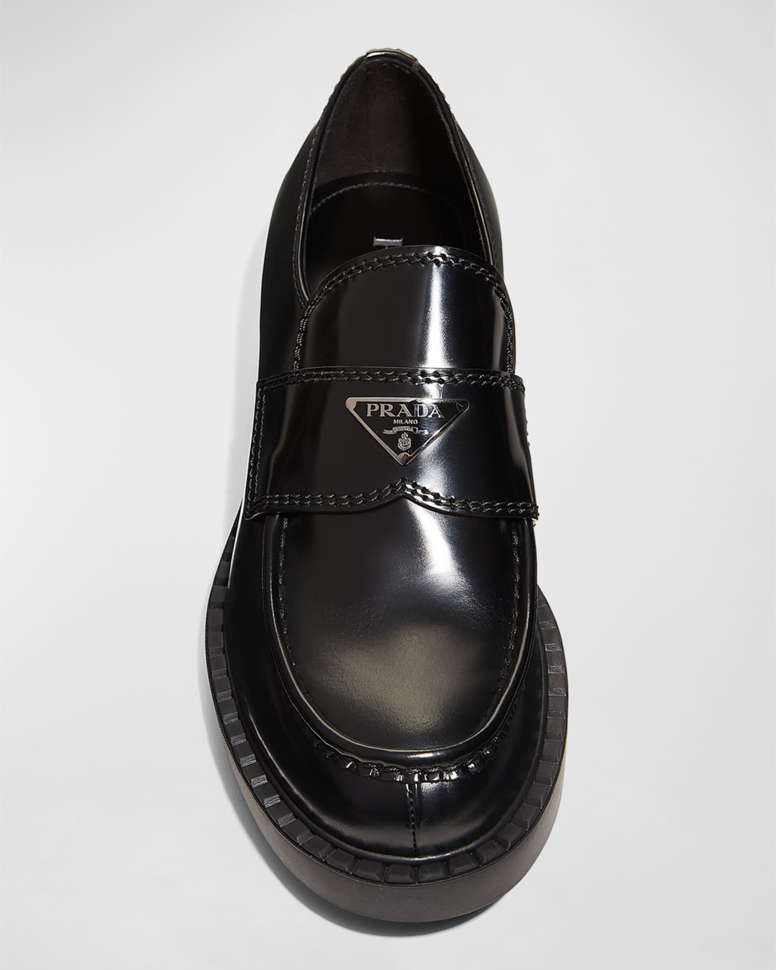 Prada Men's Triangle Logo Leather Loafers | Neiman Marcus