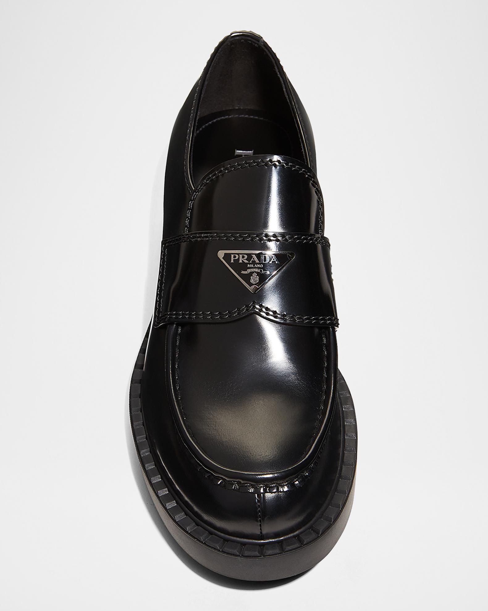 Prada Brushed Leather Loafers Black 12 US/ Prada Sz 11 Penny Shiny Triangle Logo Prada Men main image 2