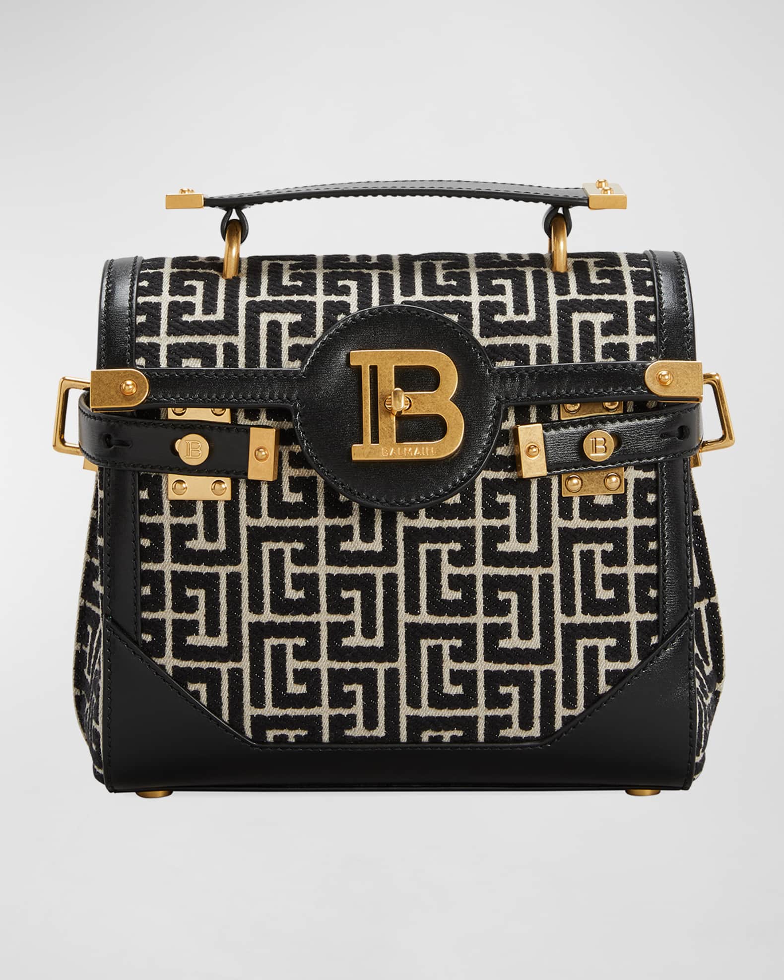 Balmain BBuzz 23 Top-Handle Bag in Monogram Jacquard | Neiman Marcus