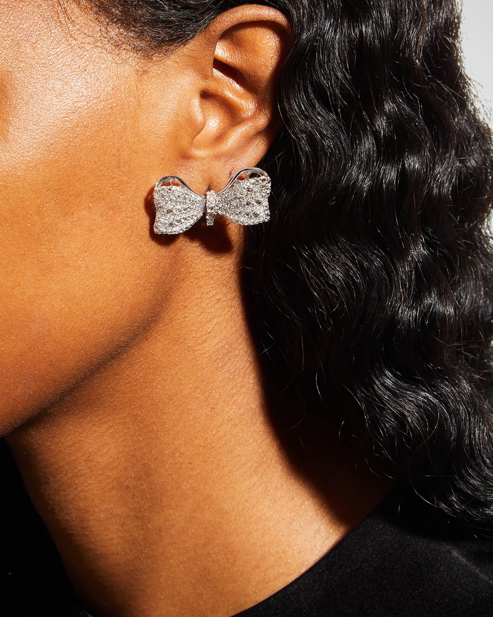 Staurino 18k White Gold Couture Diamond Bow Earrings | Neiman Marcus