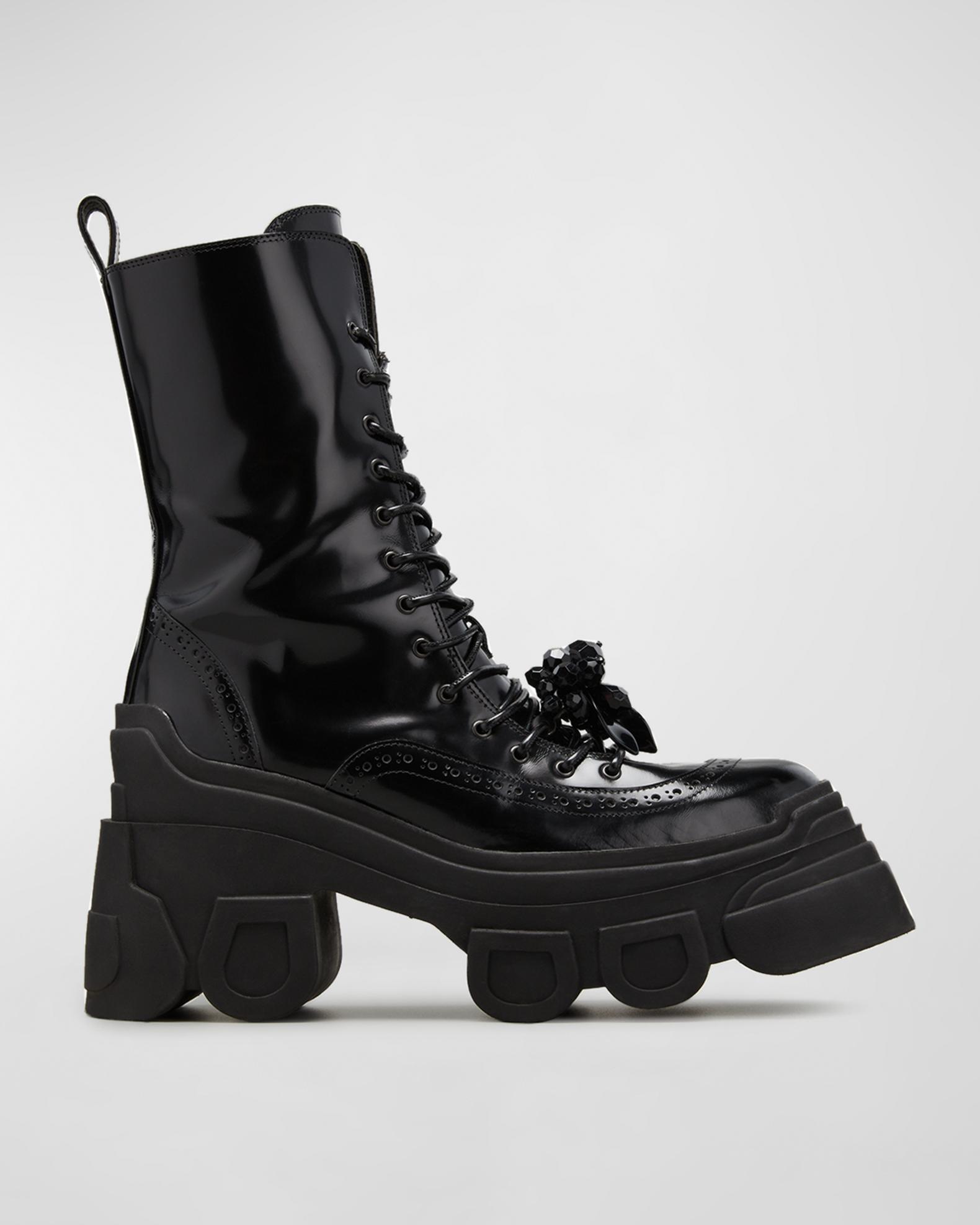 Simone Rocha Tracker-Sole Brogue Lace-Up Booties with Roller-Skate ...