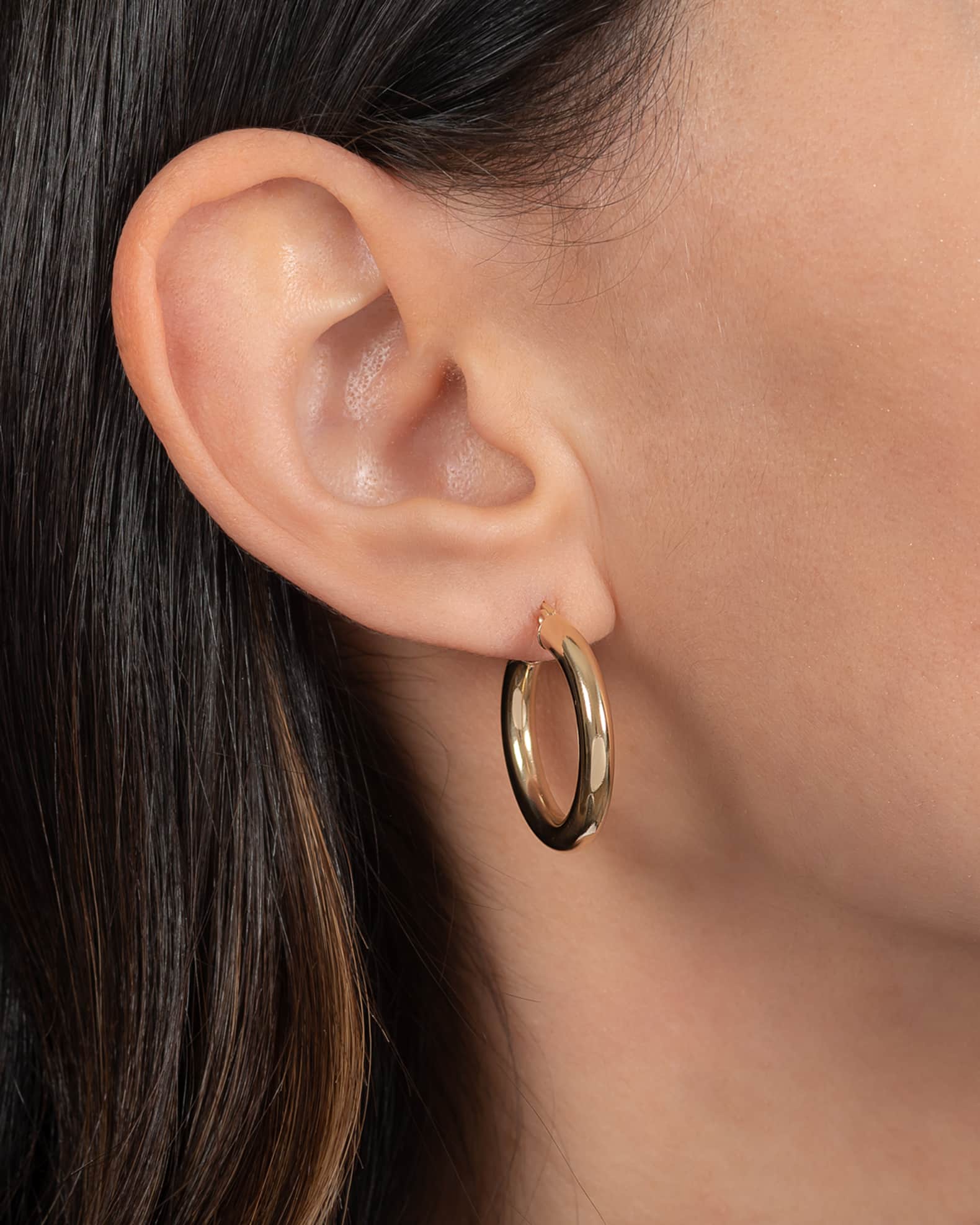 14k Gold Medium Thick Hoop Earrings 1