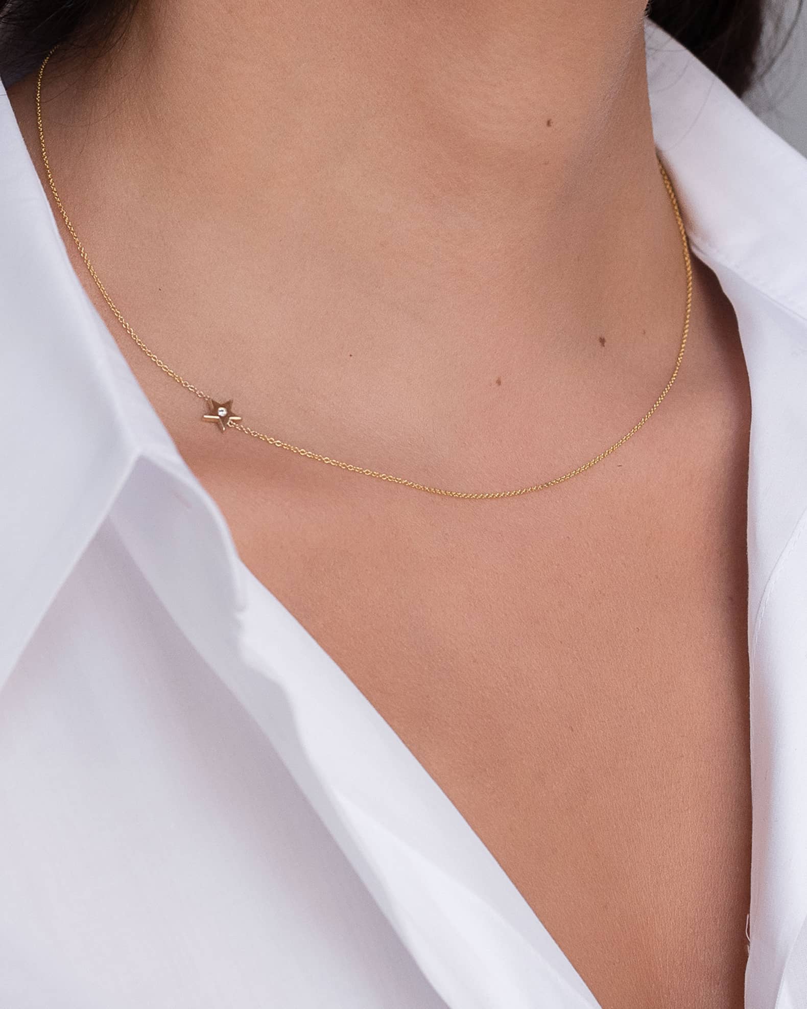 14k Gold Diamond Star Asymmetrical Necklace 1