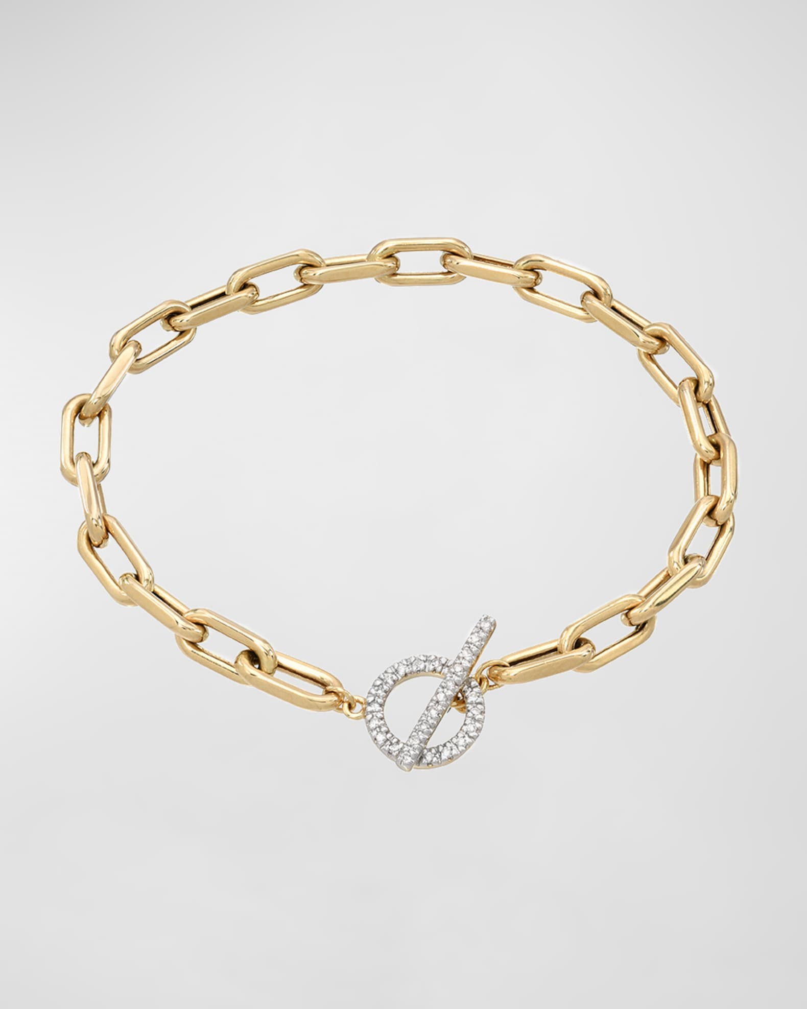 Zoe Lev Jewelry 14k Gold Open-Link Chain Bracelet w/ Diamond Toggle ...