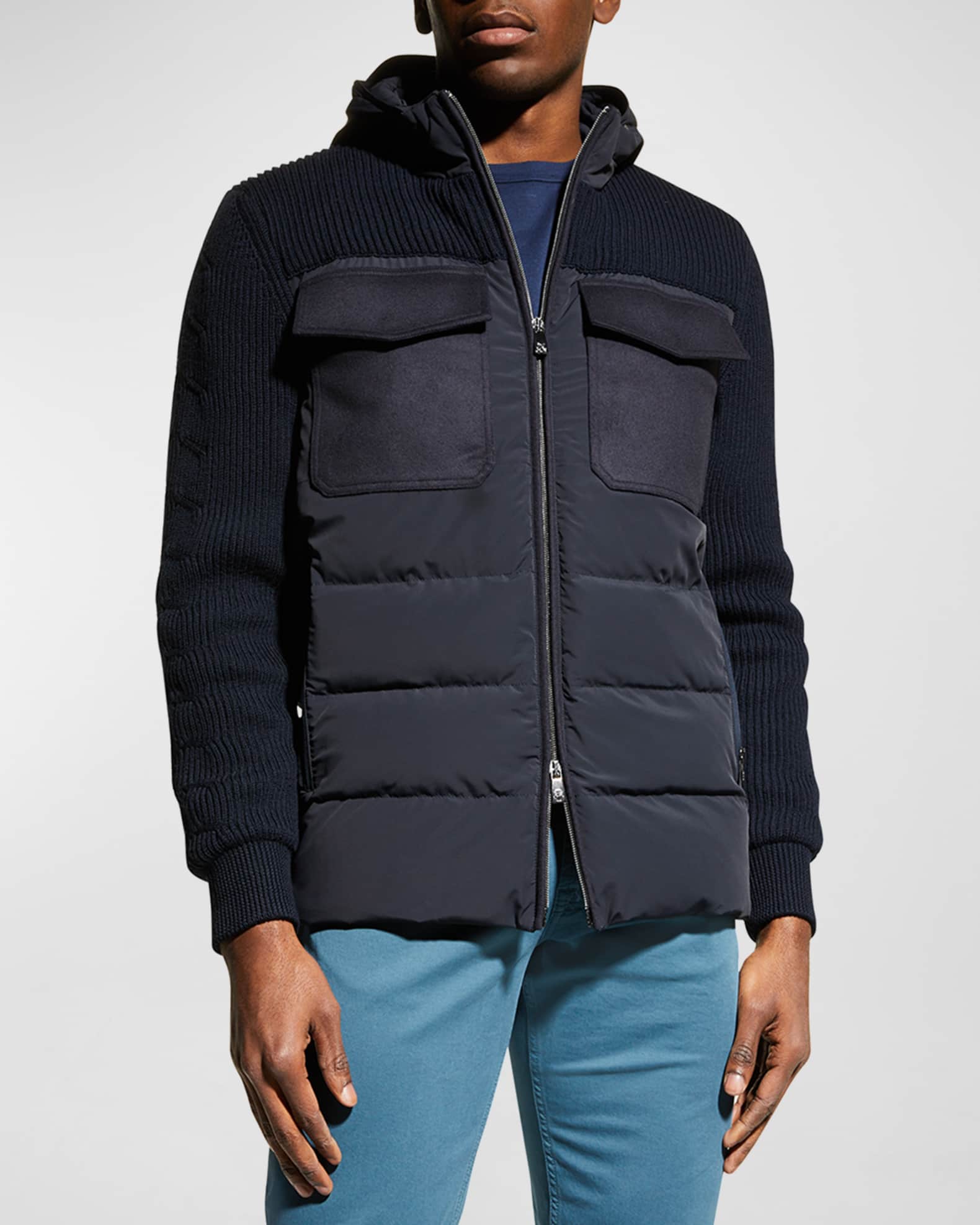 Corneliani Men's MixedMedia Down Jacket Neiman Marcus