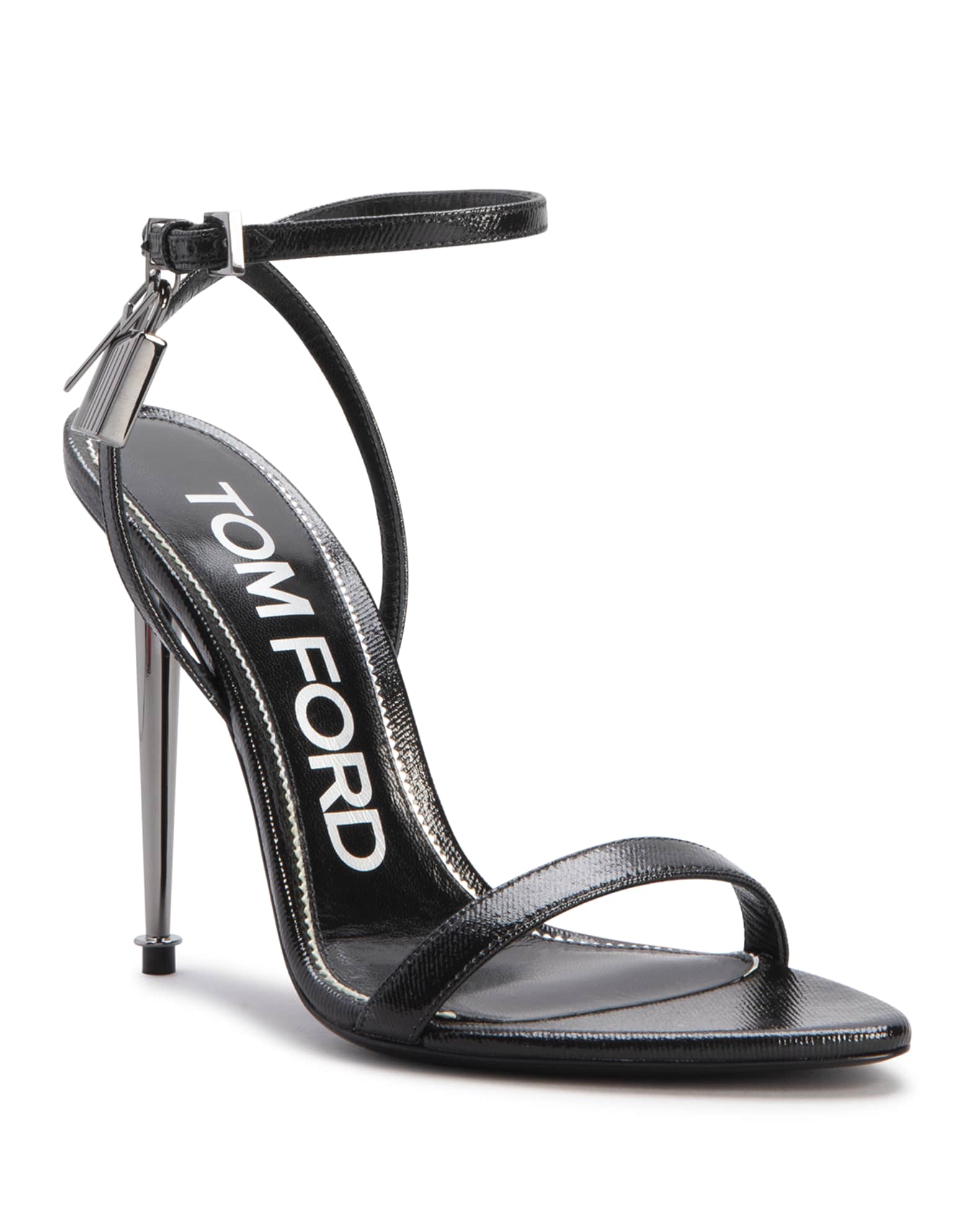 TOM FORD Lock Coated Denim Stiletto Sandals | Neiman Marcus