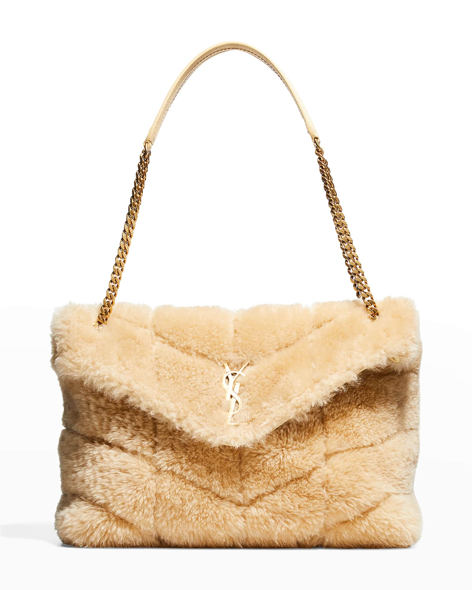 Saint Laurent YSL Puffer Medium Shearling Shoulder Bag | Neiman Marcus