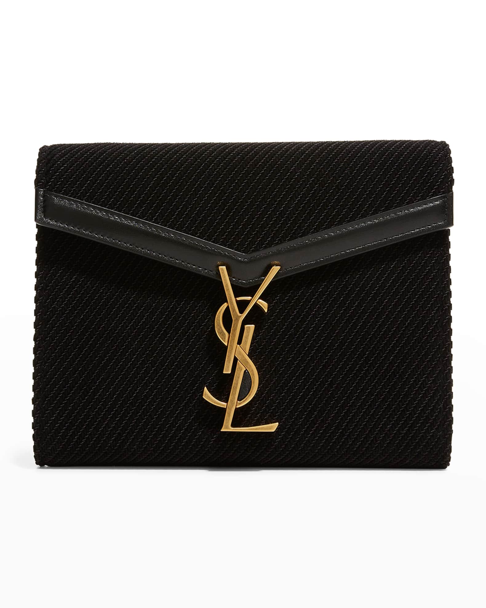 Saint Laurent Cassandra YSL Ribbed Wallet on Chain | Neiman Marcus