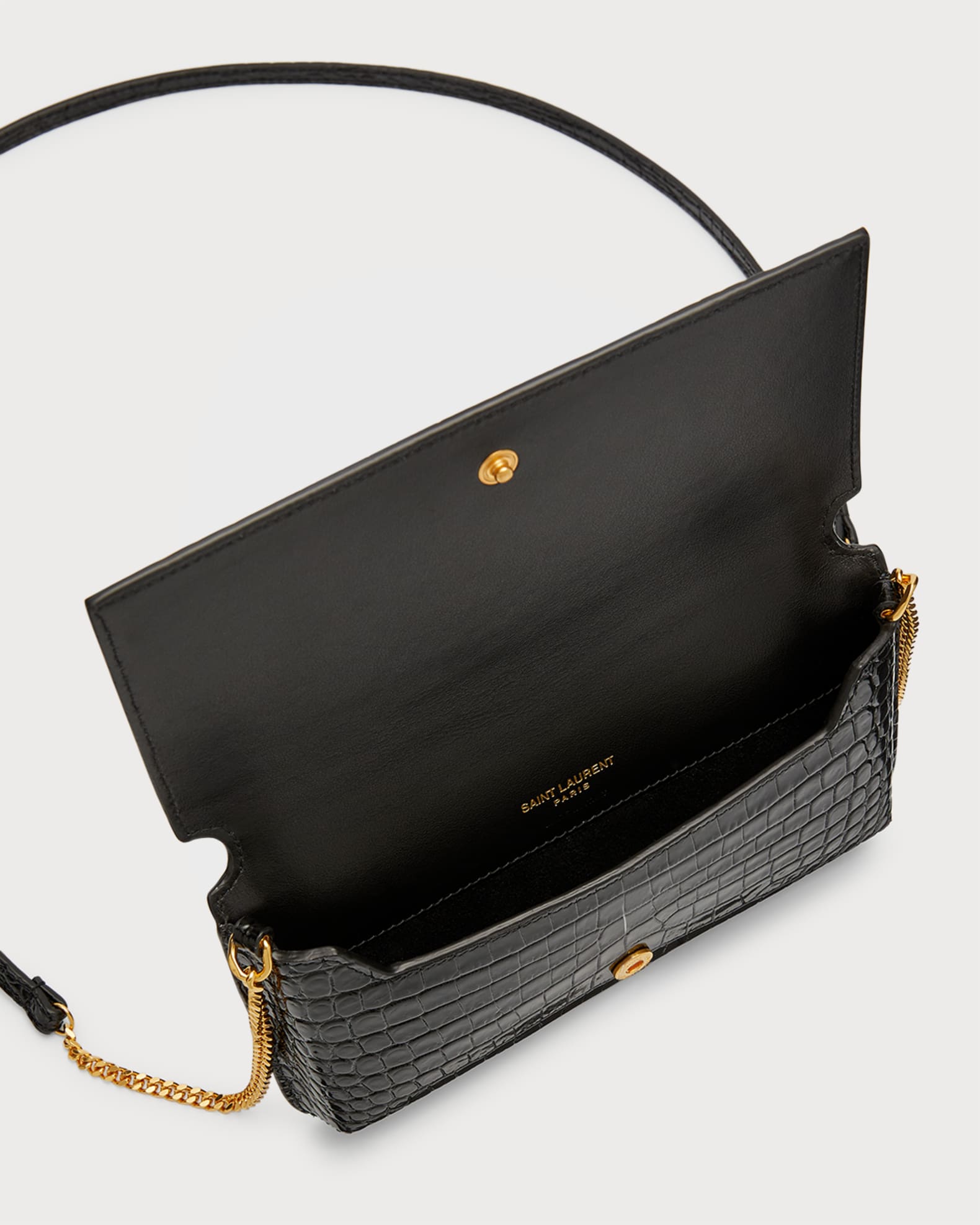 Saint Laurent YSL Croc-Embossed Phone Holder Shoulder Bag | Neiman