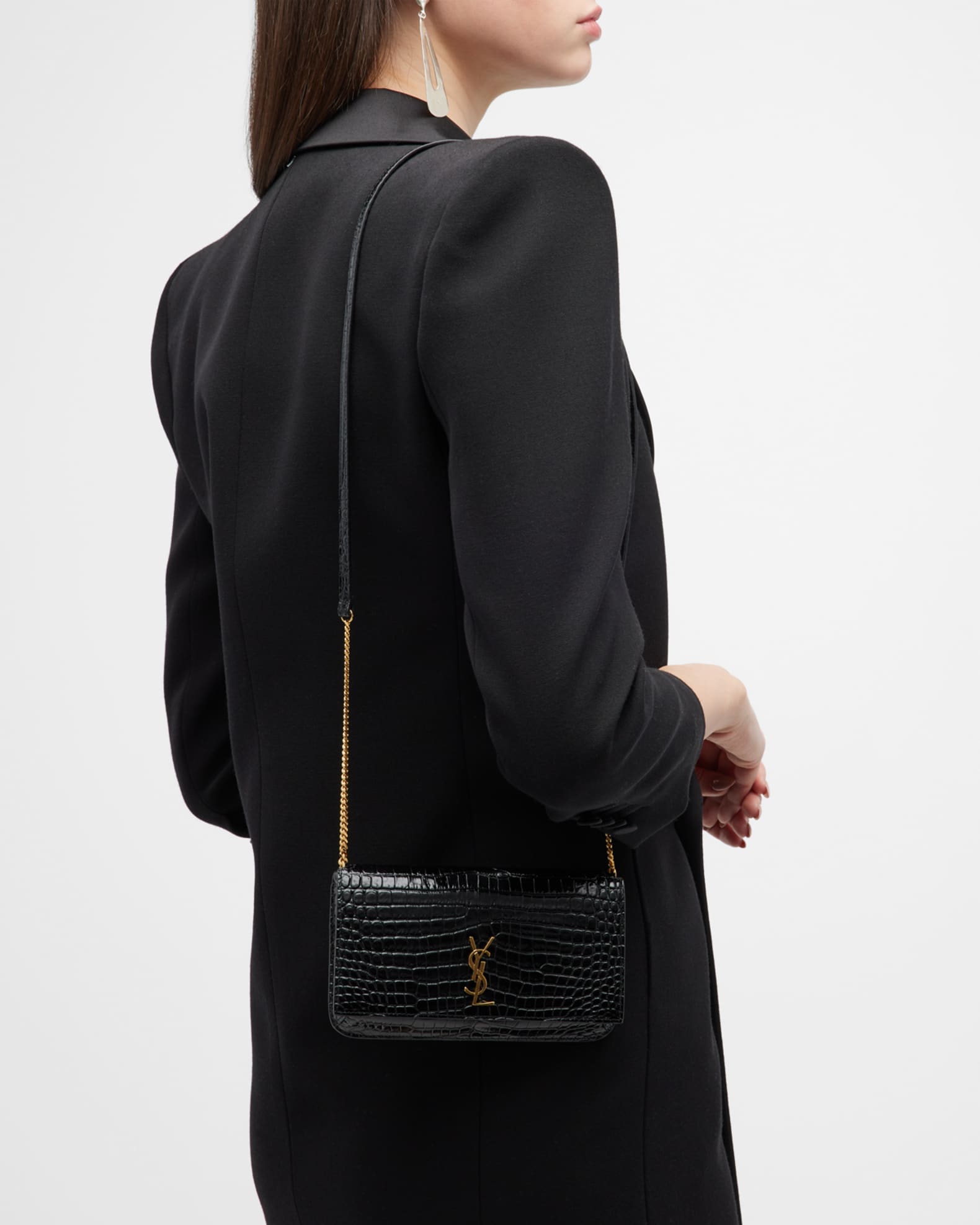 Saint Laurent YSL Croc-Embossed Phone Holder Shoulder Bag | Neiman Marcus