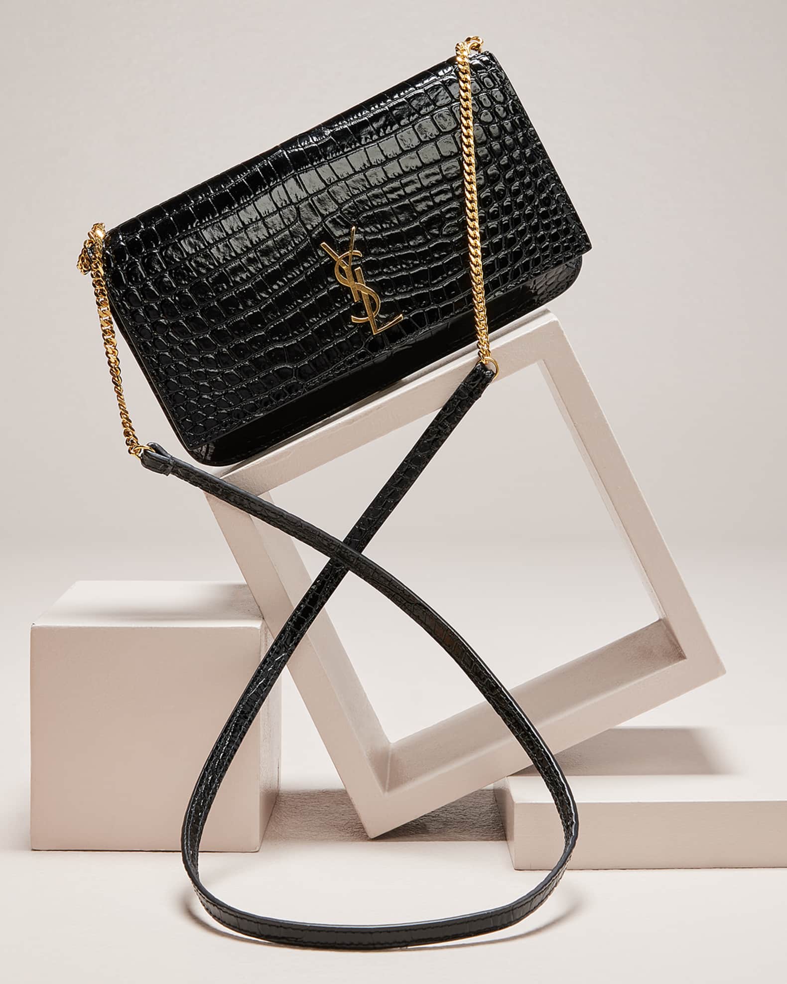 Saint Laurent YSL CrocEmbossed Phone Holder Shoulder Bag Neiman Marcus