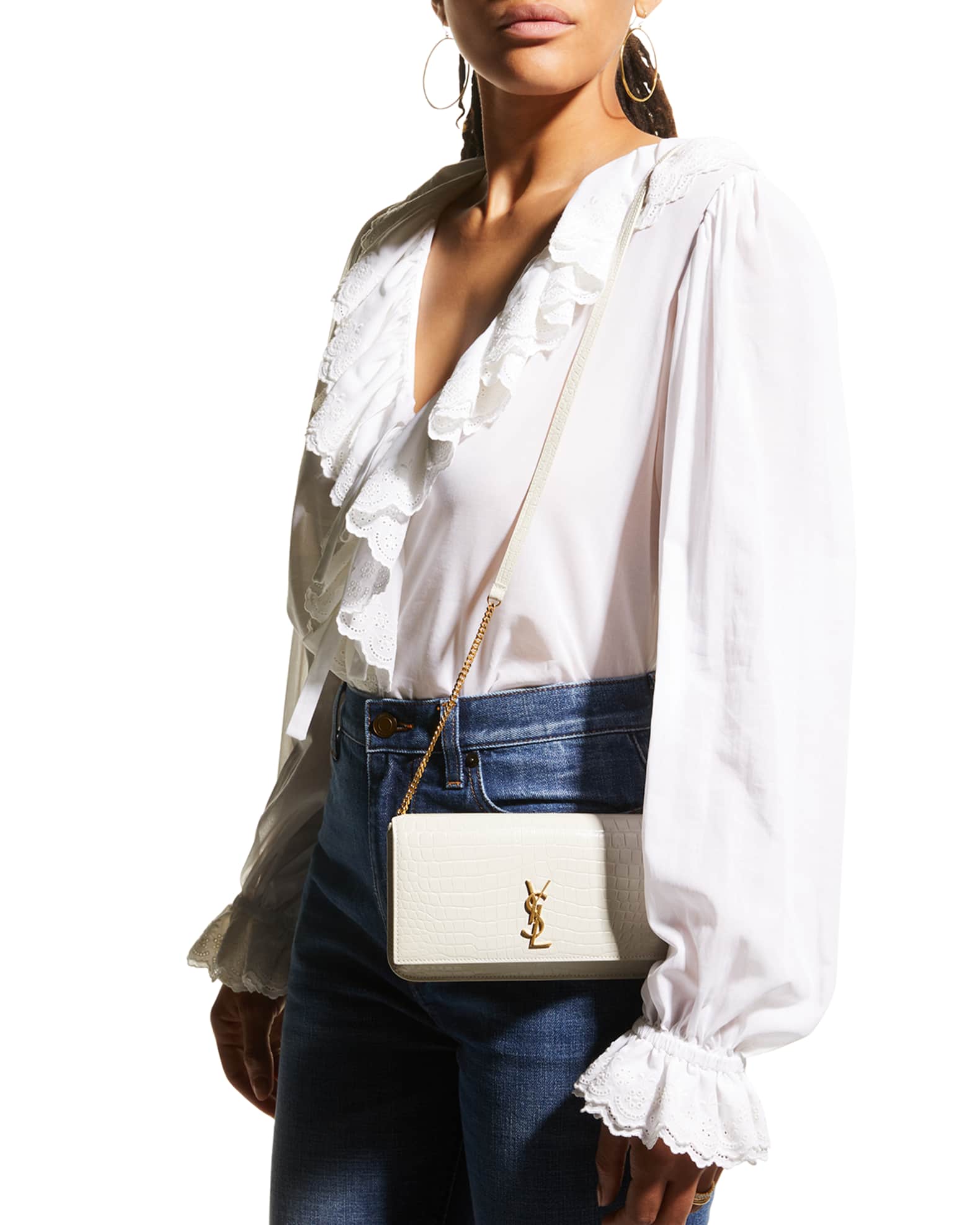 Saint Laurent YSL CrocEmbossed Phone Holder Shoulder Bag Neiman Marcus