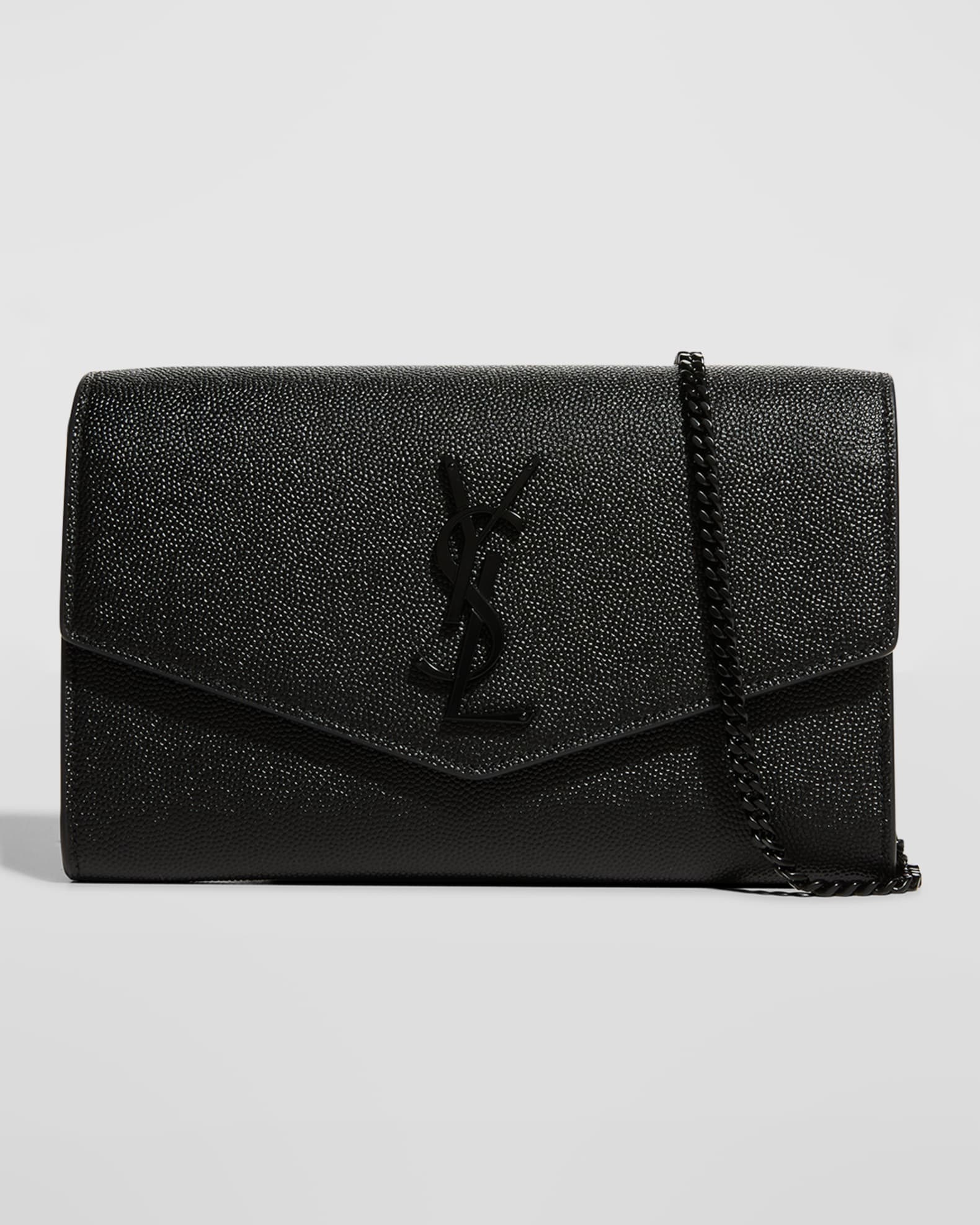 Uptown Raffia Wallet On Chain in Neutrals - Saint Laurent