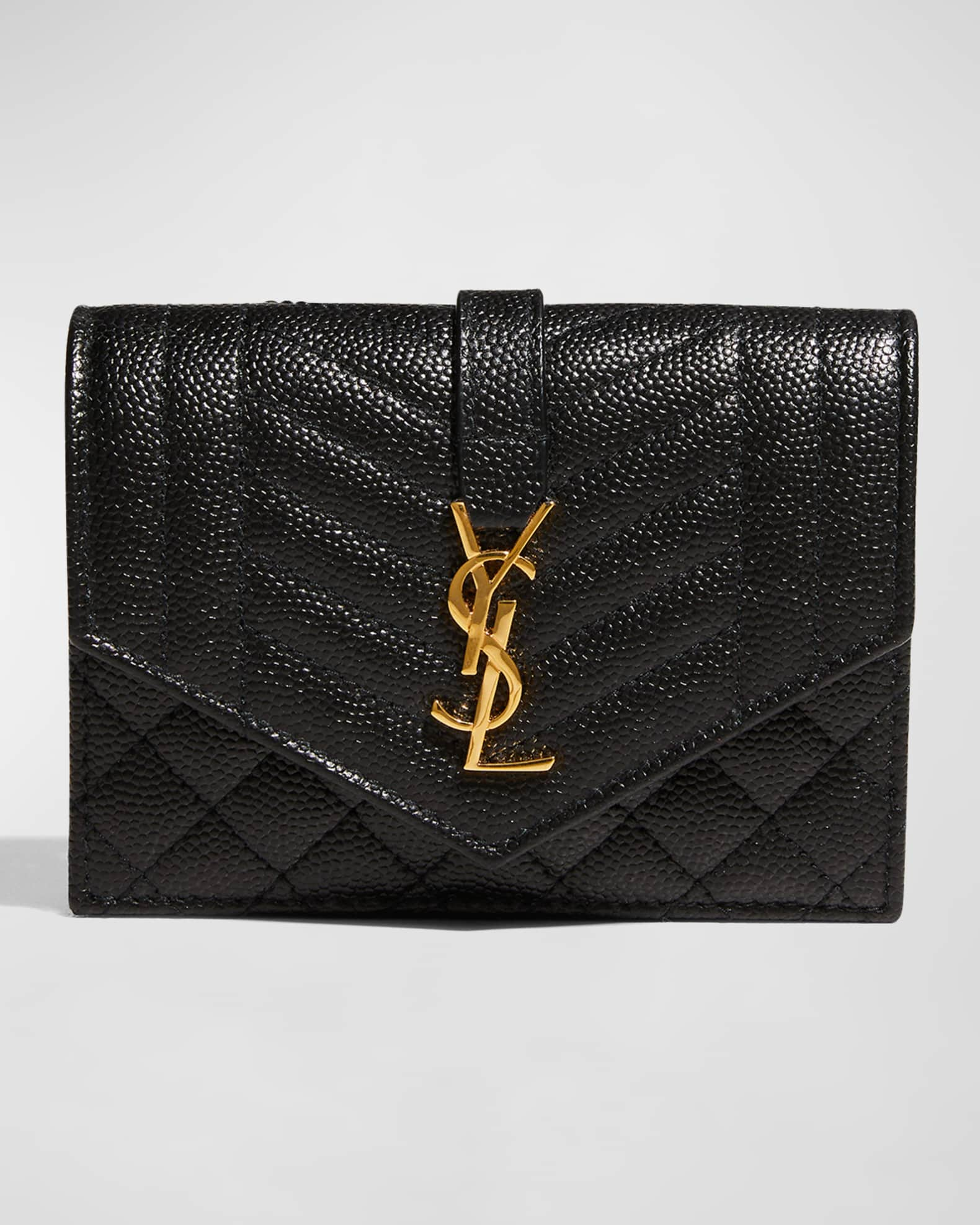 Saint Laurent Cassandra Ysl Quilted Lambskin Leather Card Holder, Fox, Women's, Small Leather Goods Card Cases & Card Holders