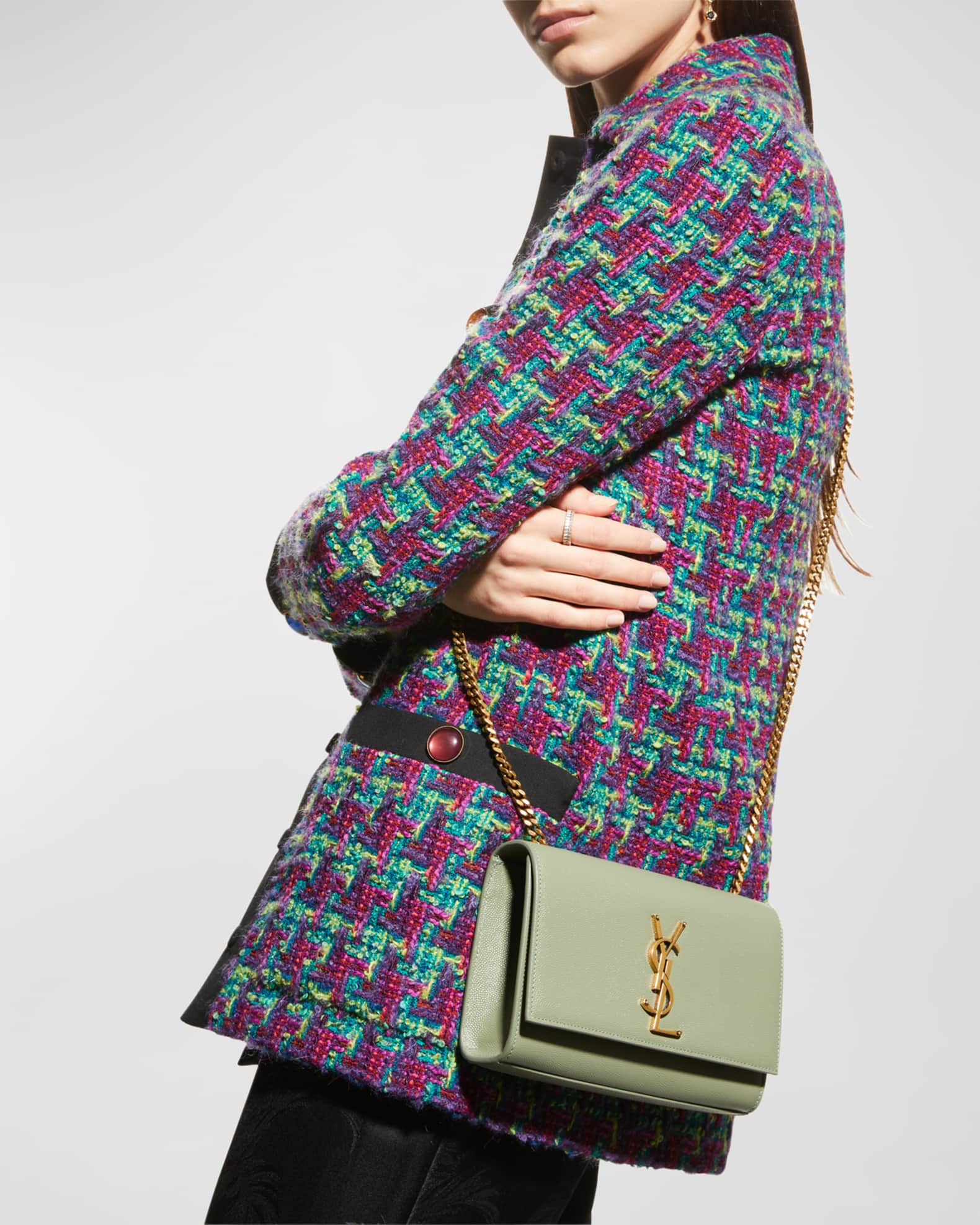 Saint Laurent Kate Small Grain de Poudre Chain Crossbody Bag Neiman