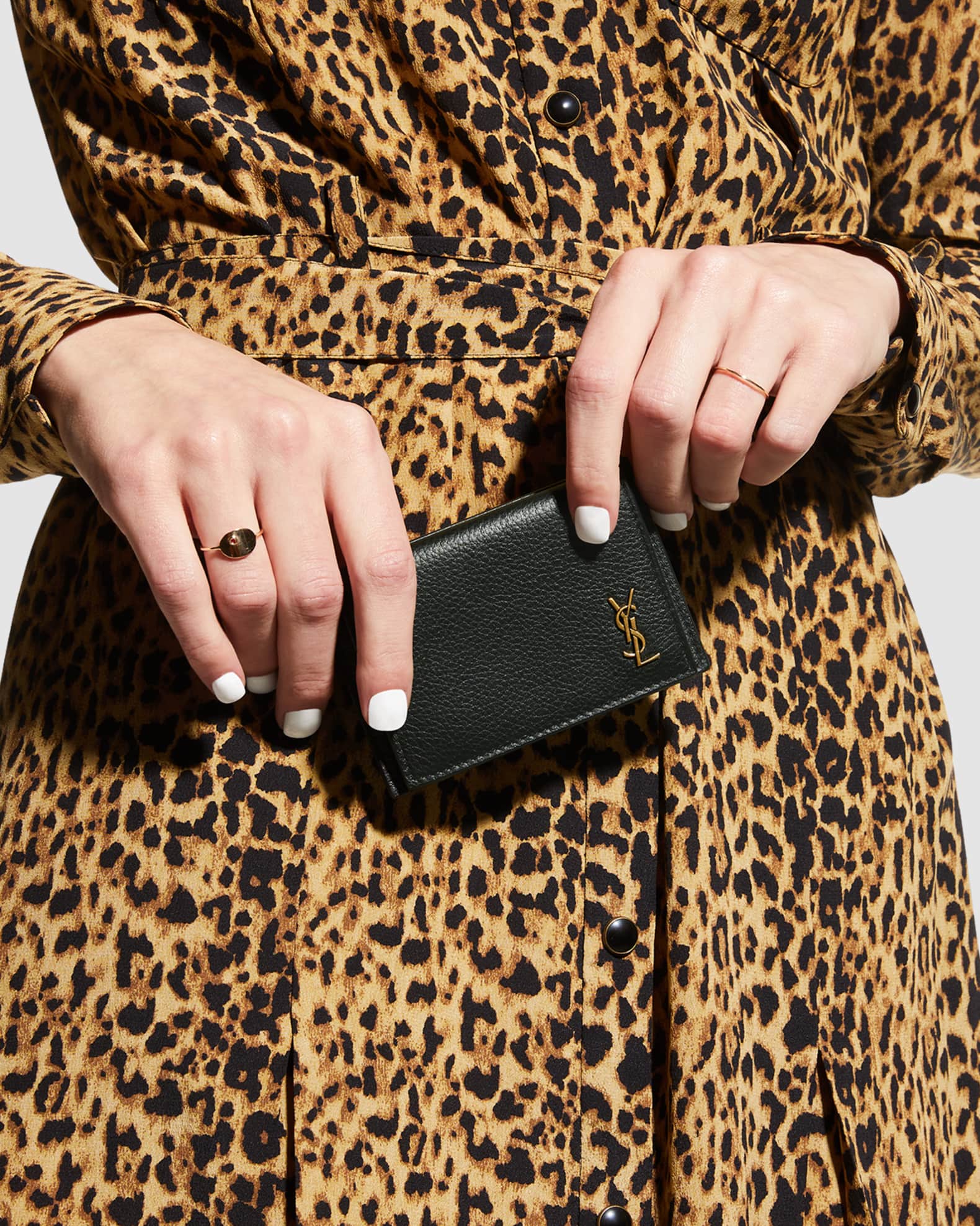 Saint Laurent YSL Tiny Monogram Flap Card Case in Leather Neiman Marcus
