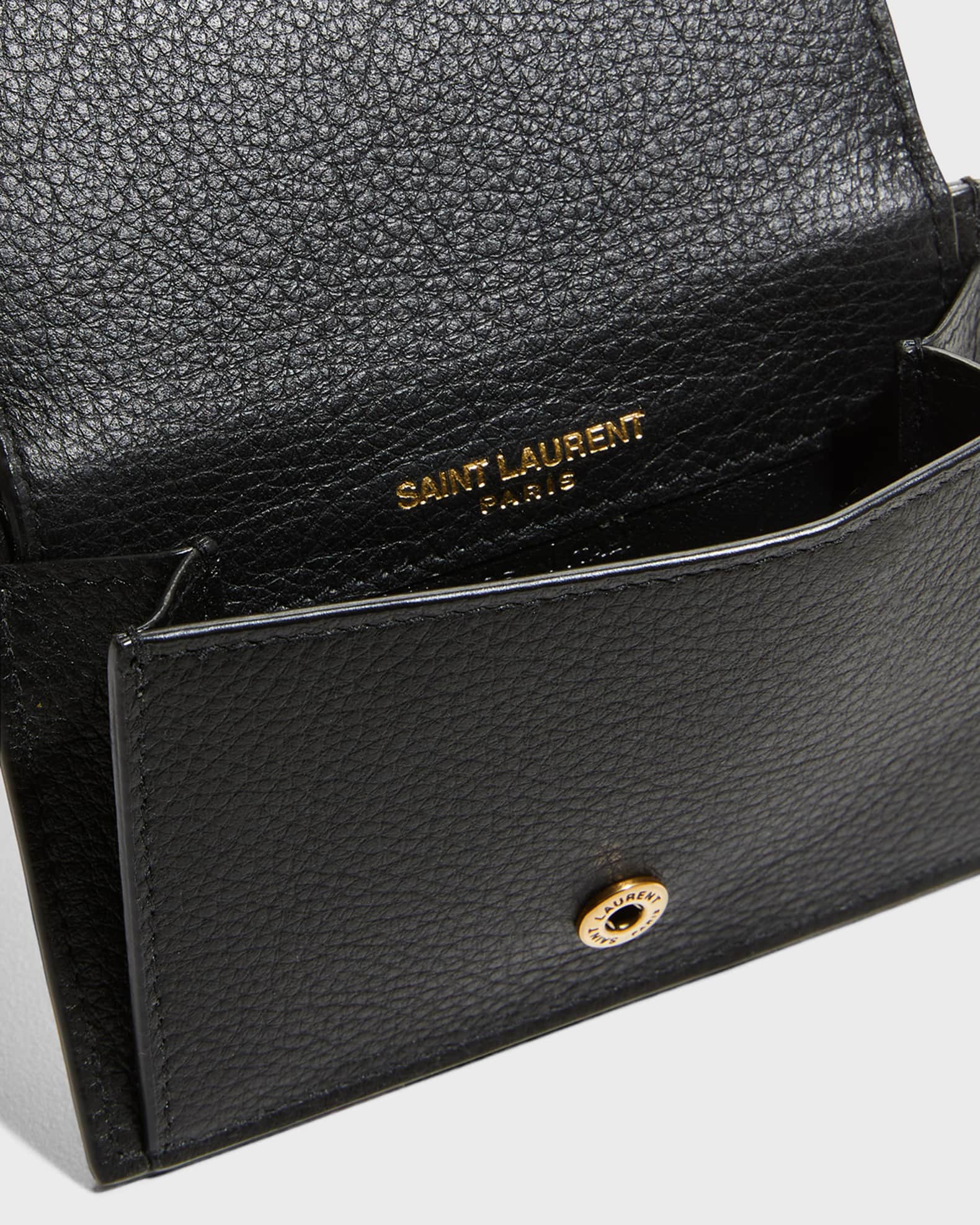 Saint Laurent Uptown Pebbled Leather Flap Card Case