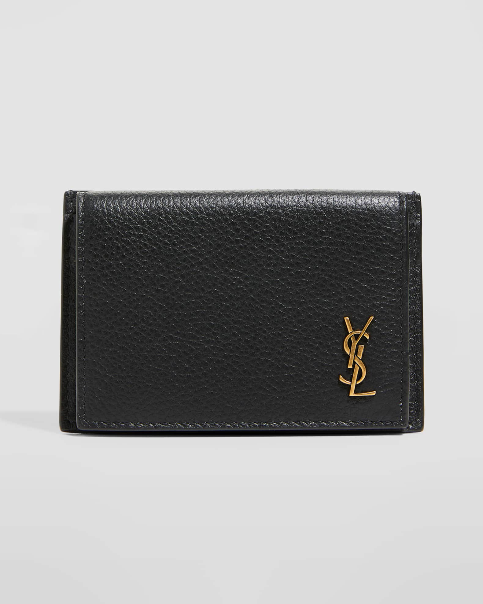 Saint Laurent Black Suede Glitter Star Monogram Card Holder Saint