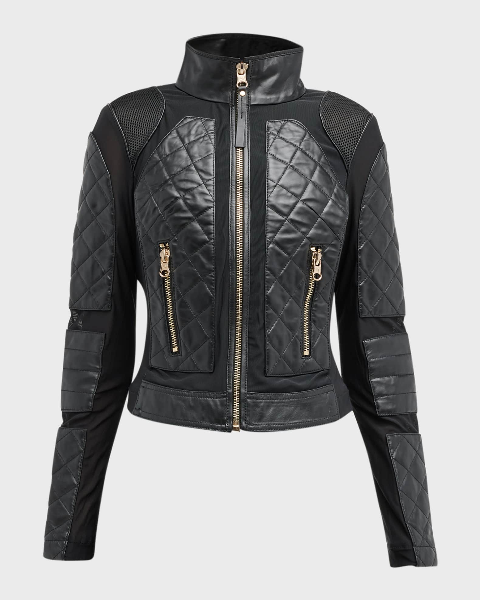 Blanc Noir Mesh Leather Moto Jacket | Neiman Marcus