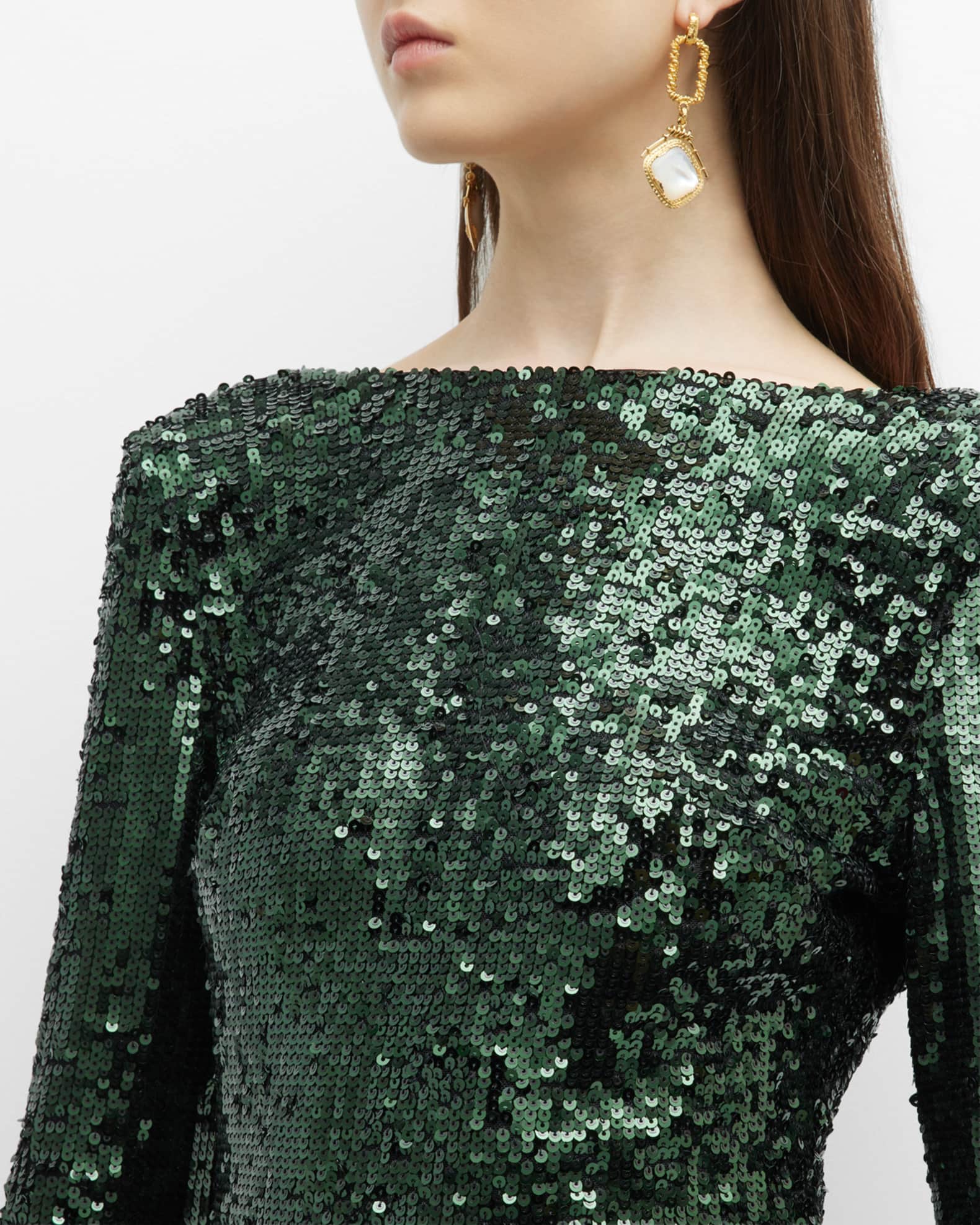 Dress the Population Black Label Emery Sequin Long-Sleeve Sheath Dress |  Neiman Marcus