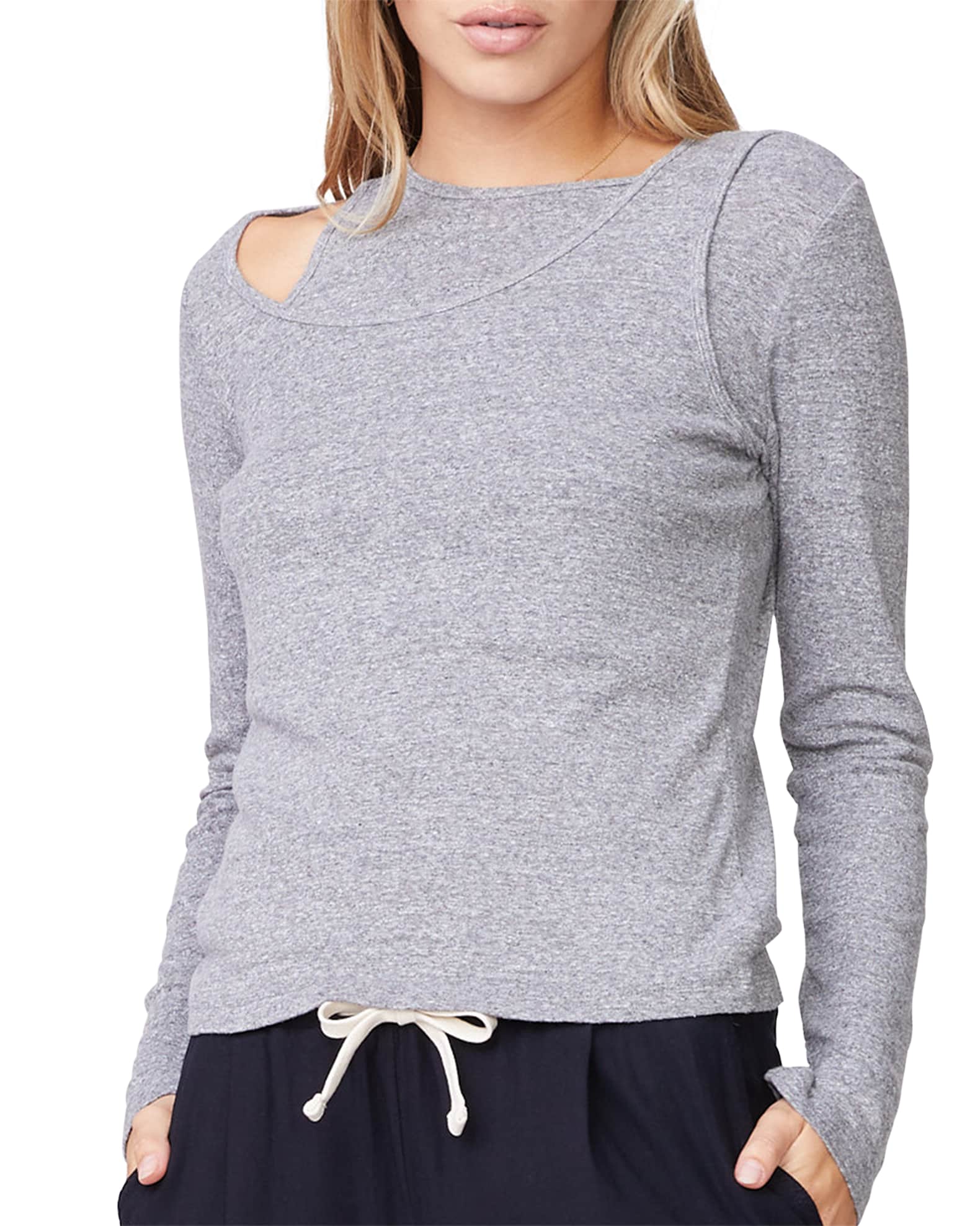 Monrow Asymmetric Long-Sleeve Knit Top | Neiman Marcus