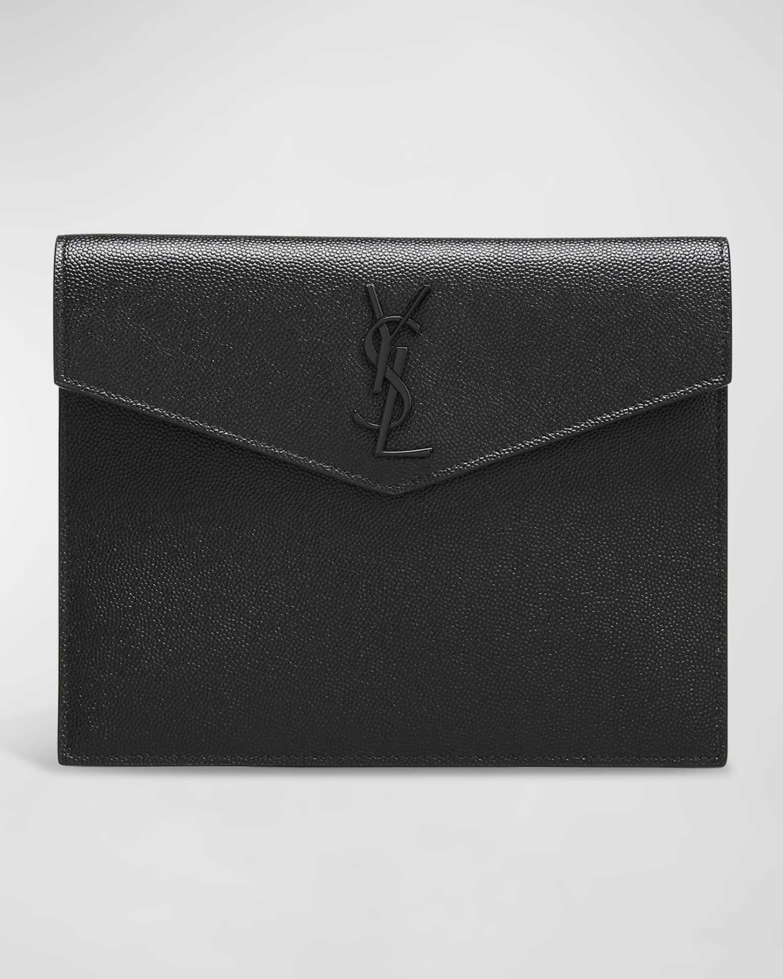 UPTOWN FLAP card case in crocodile-embossed shiny leather, Saint Laurent